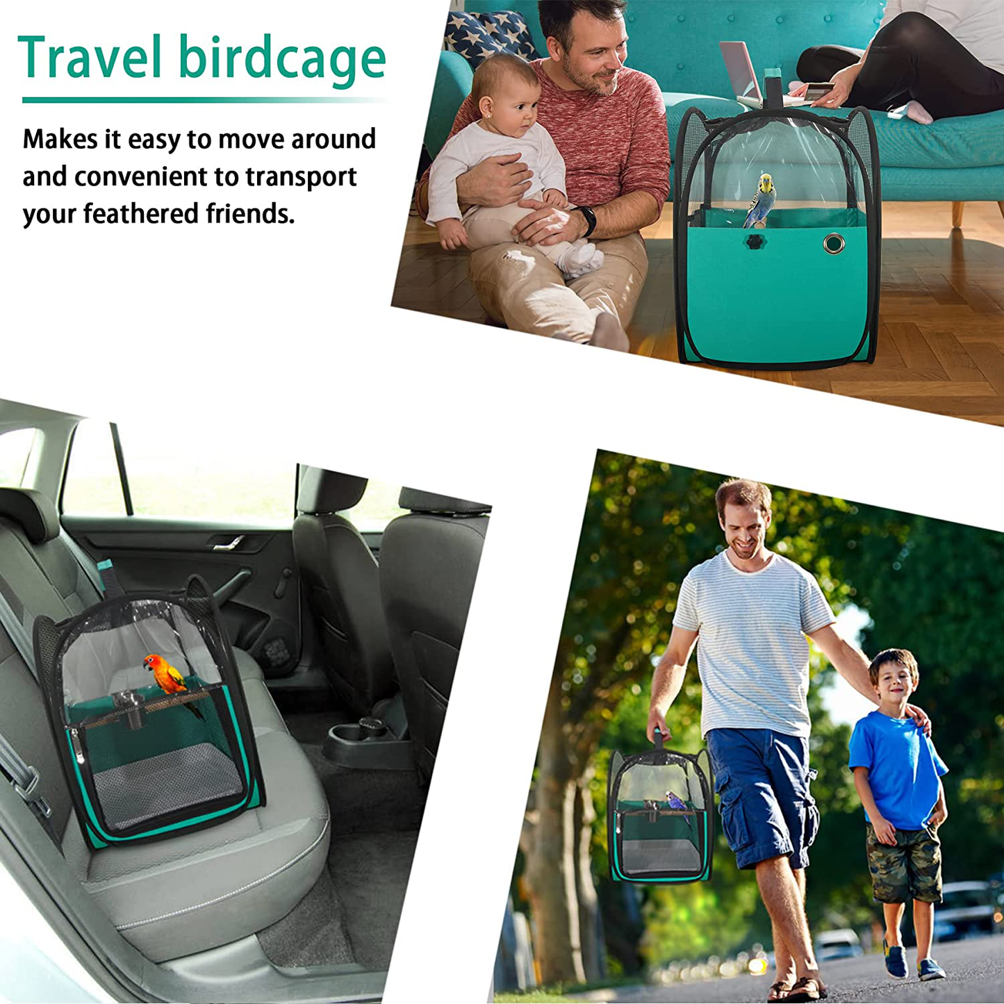 Bird Travel Carrier Foldable Bird Cage Parrot Cage with Two Feeder Bowls, Bird Perch and Bottom Tray, Portable and Breathable, Easy to Clean Animals & Pet Supplies > Pet Supplies > Bird Supplies > Bird Cage Accessories L LESTAVEN