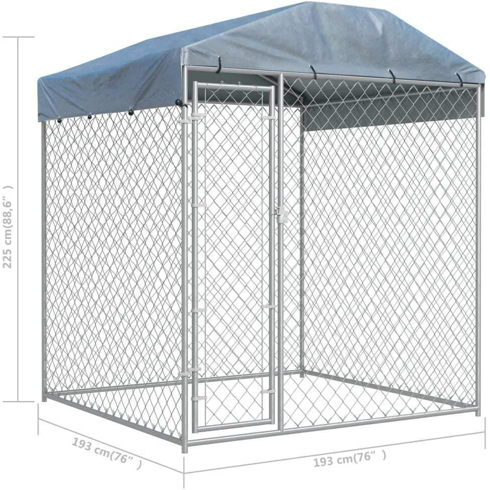 Vidaxl Outdoor Dog Kennel with Canopy Top Dog Pet House Playpen with Cover Shelter Animal Dog Supply Large Dog Cage Metal Weather-Resistant 88.6" Animals & Pet Supplies > Pet Supplies > Dog Supplies > Dog Houses vidaXL