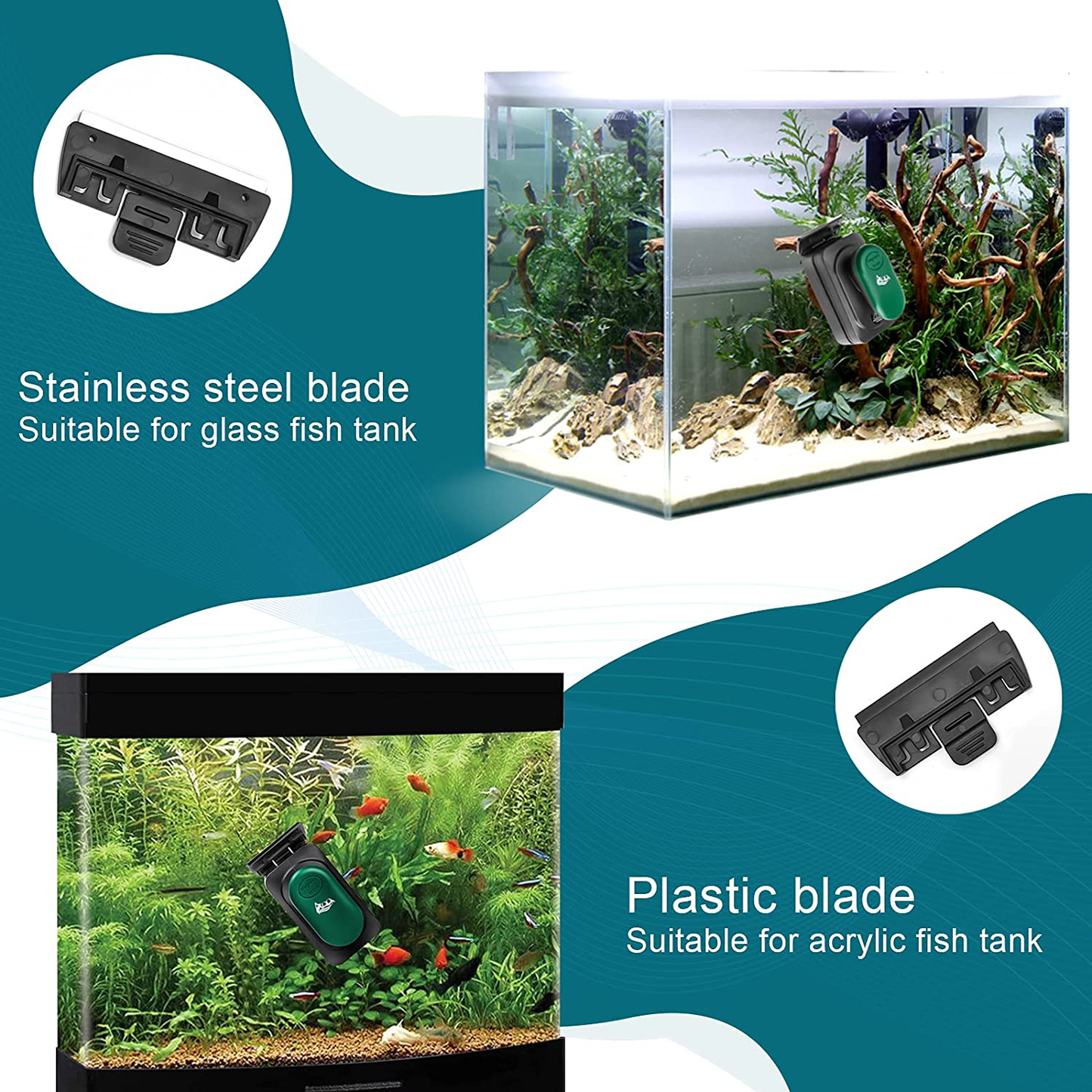 AQQA Magnetic Aquarium Cleaner Brush,Fish Tank Algae Cleaner Tool,Floating with Handle Scratch-Free,2 Kinds Scraper Suitable Glass and Acrylic Tank Animals & Pet Supplies > Pet Supplies > Fish Supplies > Aquarium Cleaning Supplies AQQA