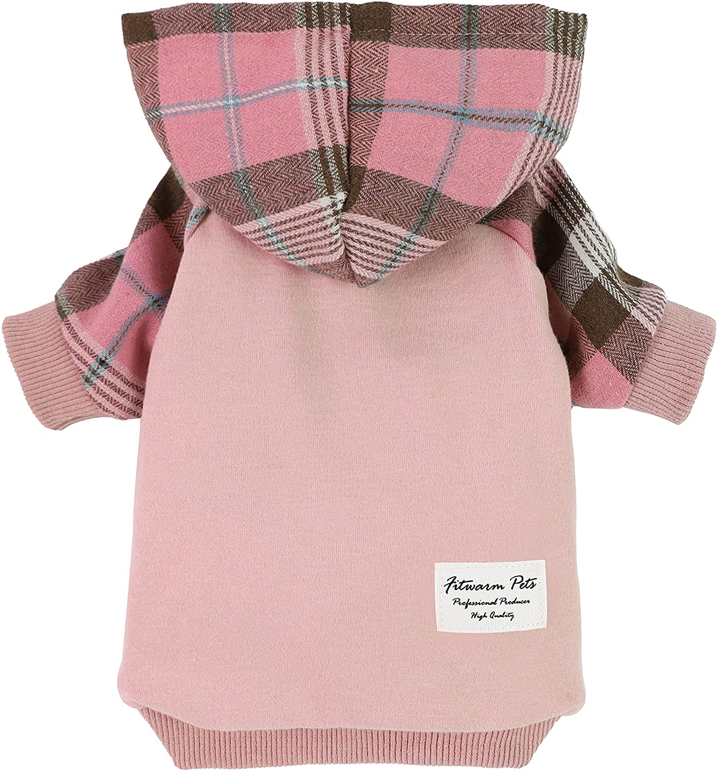 Fitwarm 100% Cotton Plaid Dog Clothes Lightweight Puppy Hoodie Pet Sweatshirt Doggie Hooded Outfits Cat Apparel Animals & Pet Supplies > Pet Supplies > Dog Supplies > Dog Apparel Fitwarm Pink L