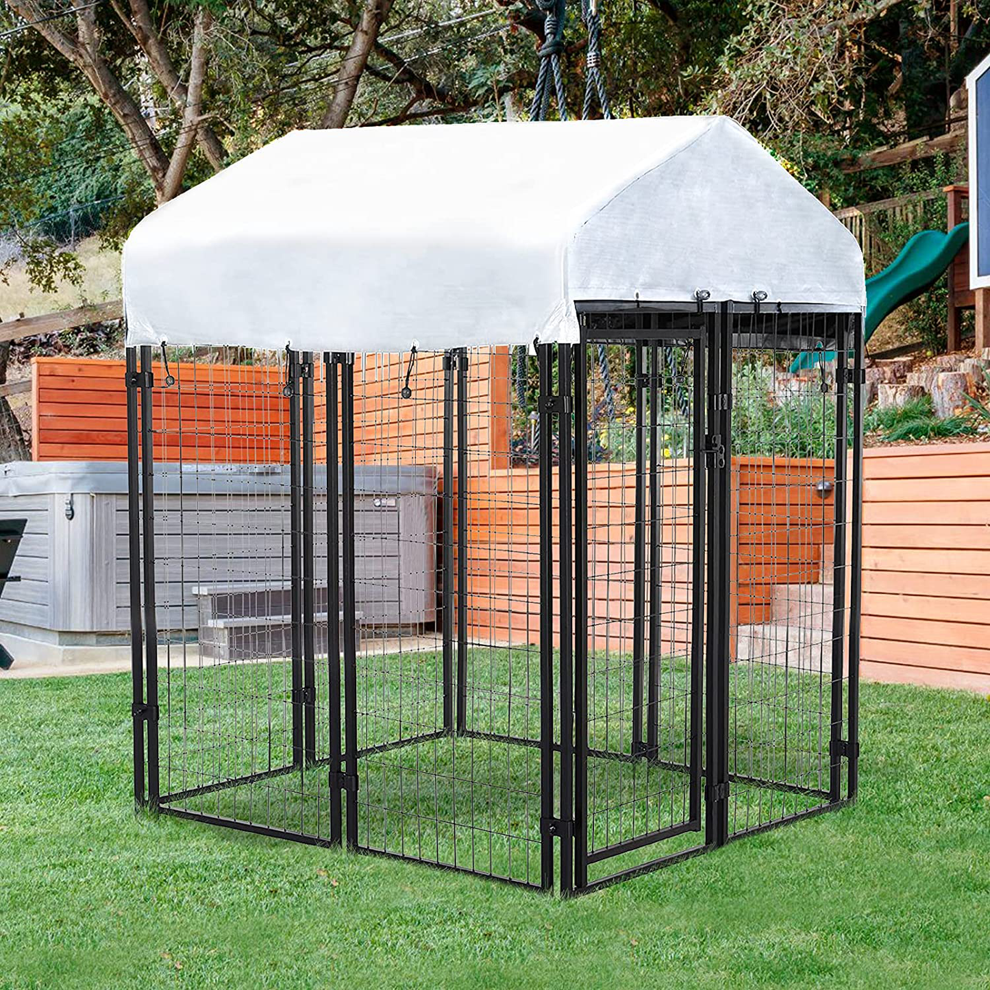 Polar Aurora Dog Playpen House Heavy Duty Large Outdoor Dog Kennel Galvanized Steel Fence with Uv-Resistant Oxford Cloth Roof & Secure Lock Animals & Pet Supplies > Pet Supplies > Dog Supplies > Dog Houses Polar Aurora 4' x 4' x 6'