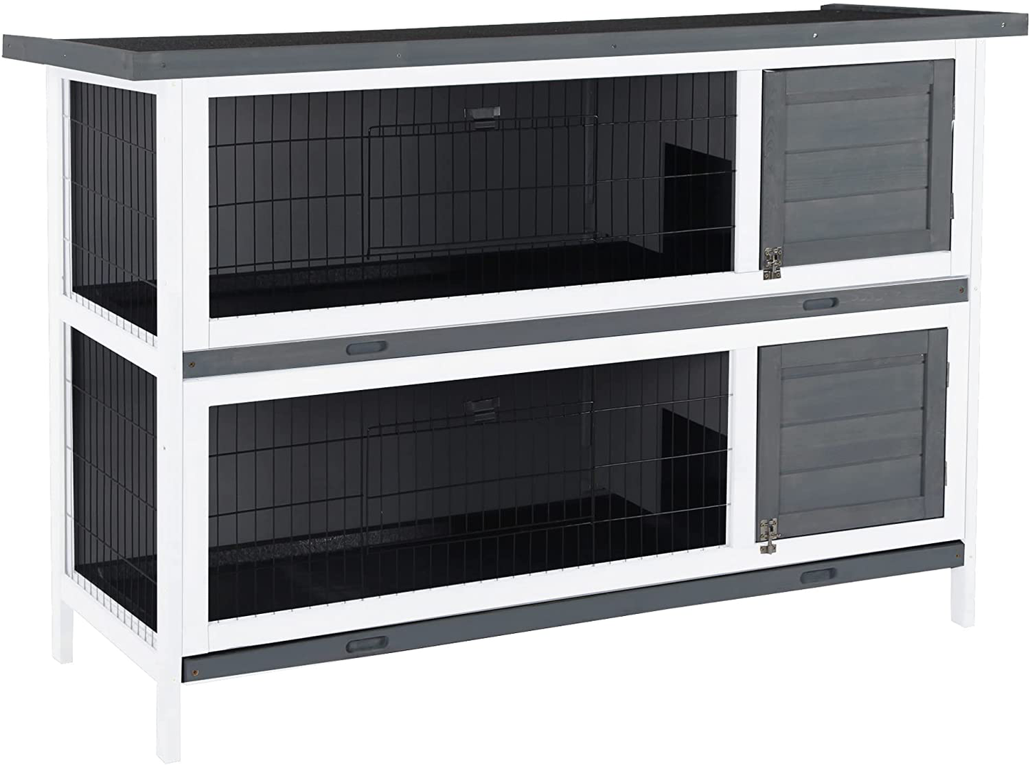 Pawhut 54" 2-Floor Large Rabbit Hutch Wooden Pet House Bunny Cage Small Animal Habitat with Lockable Doors Run Asphalt Roof for Outdoor Use Animals & Pet Supplies > Pet Supplies > Small Animal Supplies > Small Animal Habitats & Cages PawHut Dark Grey