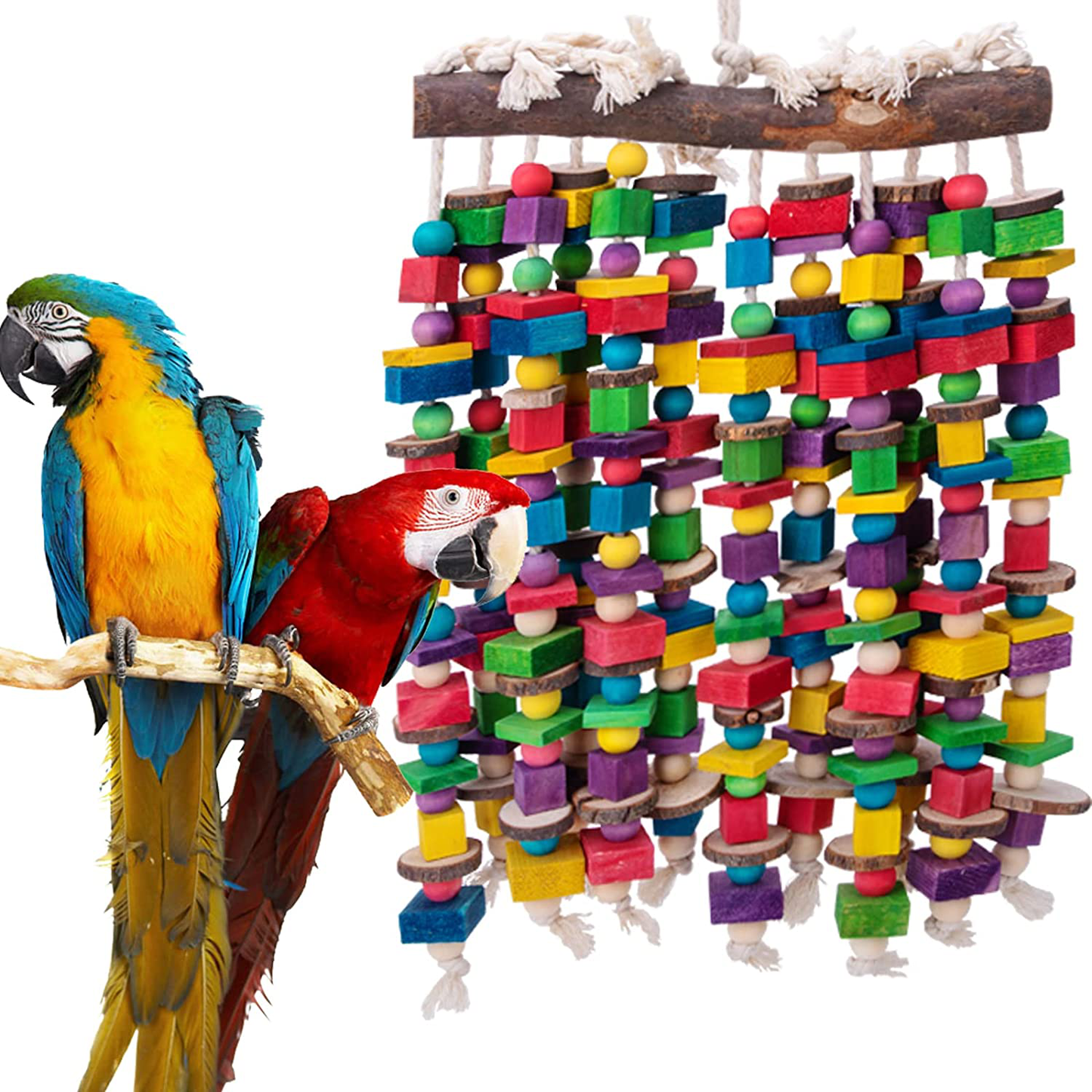 DELOKY Large Bird Parrot Chewing Toy - Multicolored Natural Wooden Blocks Bird Tearing Toys Suggested for Macaws Cockatoos,African Grey and a Variety of Amazon Parrots(X- Large) Animals & Pet Supplies > Pet Supplies > Bird Supplies > Bird Toys DELOKEY