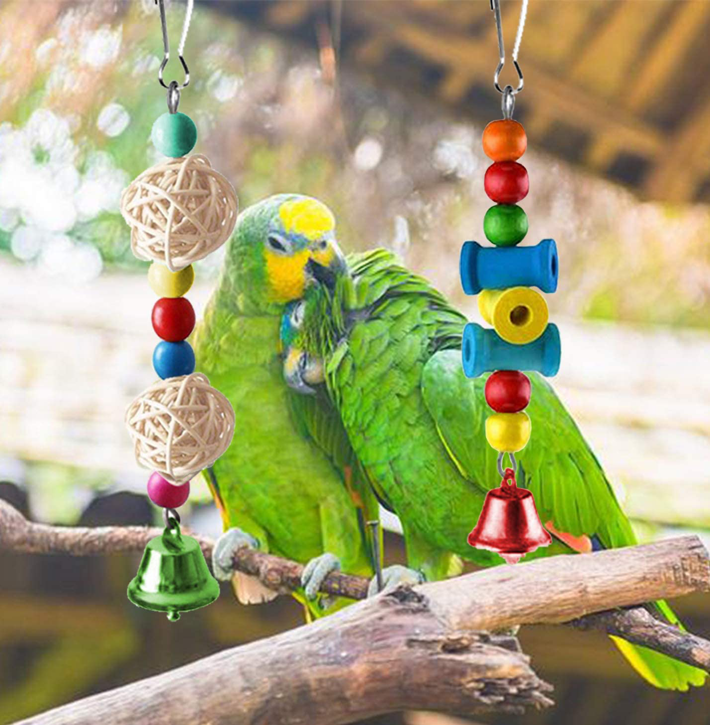 SUSYEE 16 Pcs Bird Toys Parrot Swing Toys Bird Perch Stand Chewing Hanging Swing Toys Pet Climbing Ladders Rattan Balls Suitable for Small Parakeets, Conures,Macaws,Cockatiel,Finches,Budgie,Love Birds Animals & Pet Supplies > Pet Supplies > Bird Supplies > Bird Ladders & Perches SUSYEE