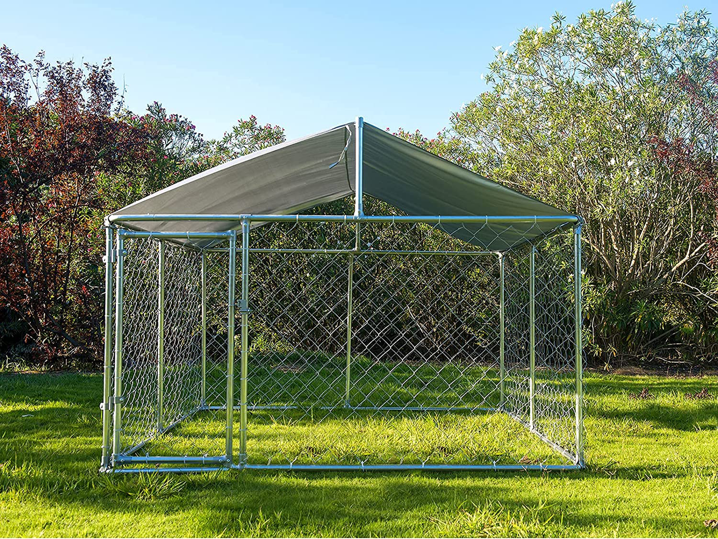 LEISU Outdoor Dog Kennel Heavy Duty Dog House with Water Resistant Cover Dog Cage Pet Resort Kennel Steel Fence with Secure Lock Mesh Sidewalls Animals & Pet Supplies > Pet Supplies > Dog Supplies > Dog Houses LEISU