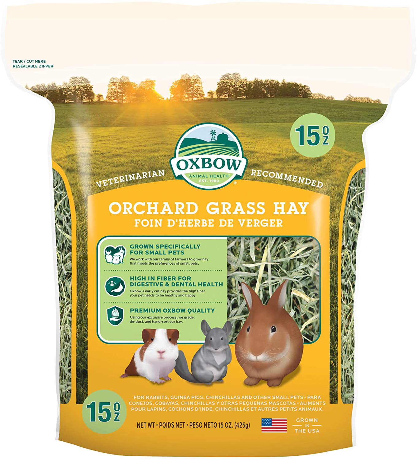 Oxbow Animal Health Orchard Grass Hay - All Natural Grass Hay for Chinchillas, Rabbits, Guinea Pigs, Hamsters & Gerbils Animals & Pet Supplies > Pet Supplies > Small Animal Supplies > Small Animal Food Oxbow 15 Ounce (Pack of 1)