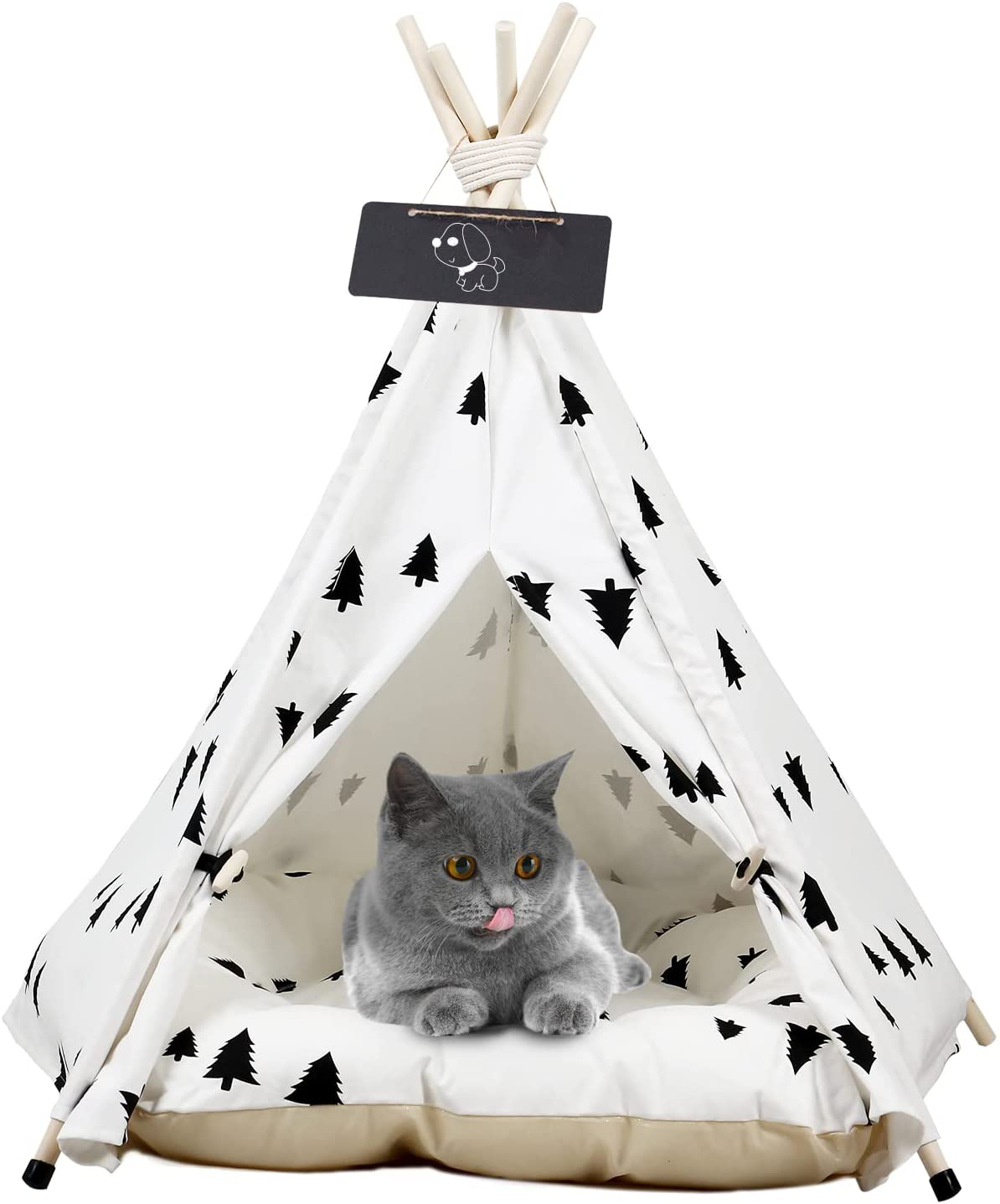 Joonly Pet Teepee Portable Dog & Cat Tent Pet Bed with Cushion & Blackboard Indoor Cat & Dog Houses Animals & Pet Supplies > Pet Supplies > Dog Supplies > Dog Houses Joonly white