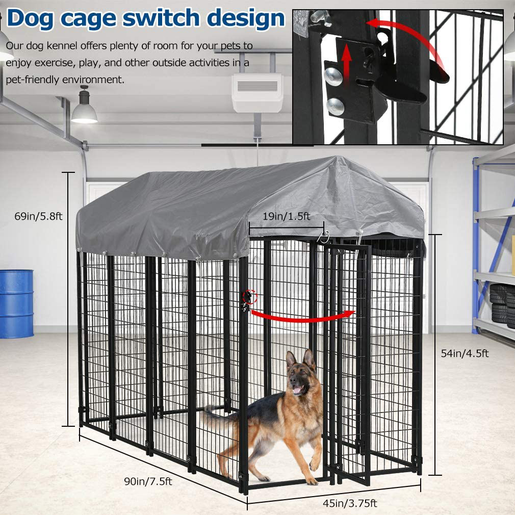 Dog Pen Dog Playpen House Heavy Duty Outdoor Metal Galvanized Welded Pet Crate Kennel Cage with UV Protection Waterproof Cover and Roof (7.5 X 3.75 X 5.8 Feet) Animals & Pet Supplies > Pet Supplies > Dog Supplies > Dog Kennels & Runs Vnewone