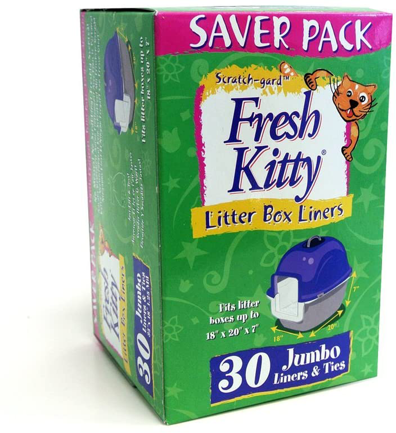 Fresh Kitty Super Thick, Durable, Easy Clean up Jumbo Scented Litter Pan Box Liners, Bags with Ties for Pet Cats, 30 Ct Animals & Pet Supplies > Pet Supplies > Cat Supplies > Cat Litter Box Liners Fresh Kitty