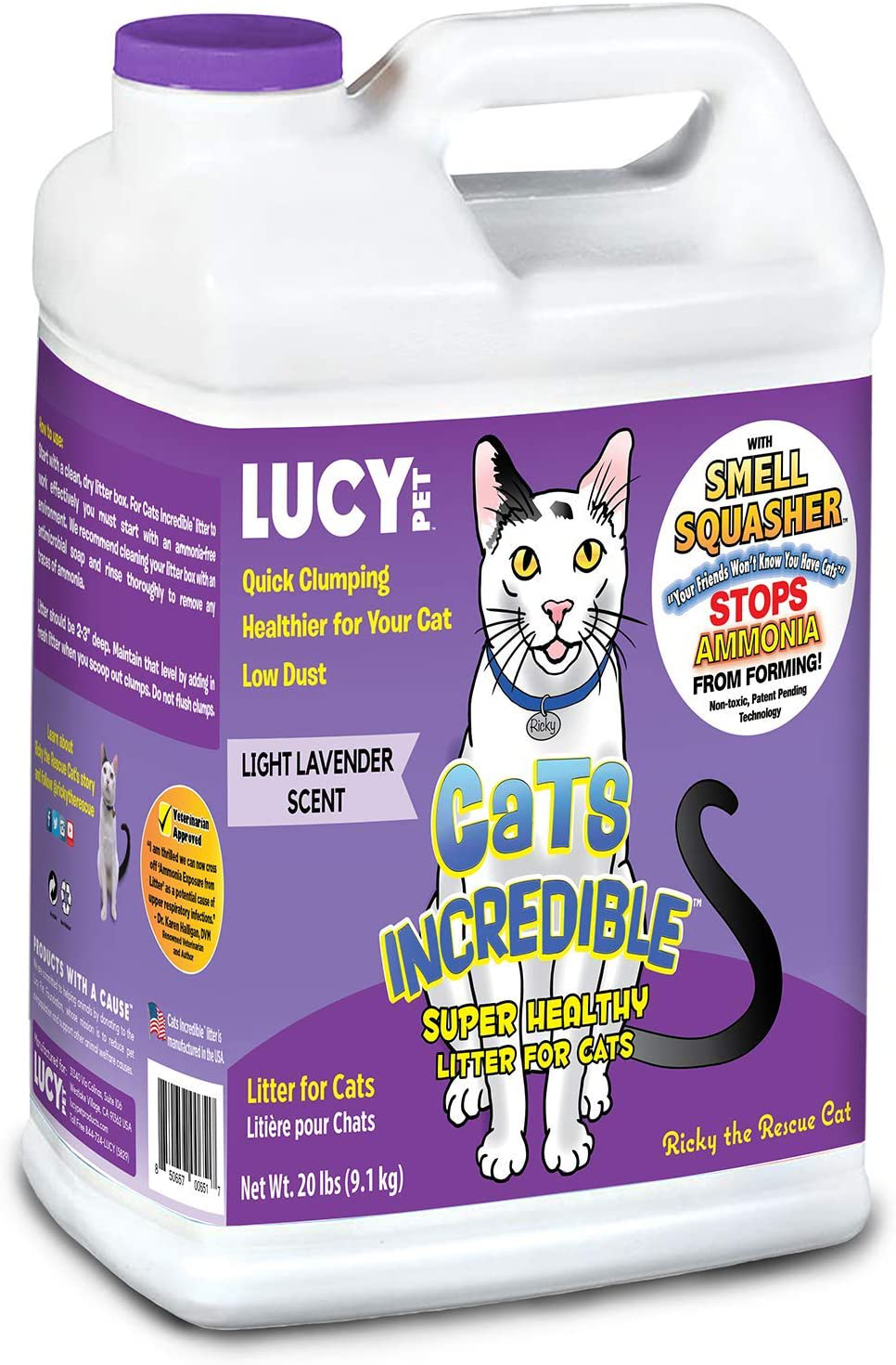 Lucy Pet Cats Incredible Clumping Cat Litter with Smell Squasher, Absorbent Natural Clay Formula Prevents Ammonia Build-Up Animals & Pet Supplies > Pet Supplies > Cat Supplies > Cat Litter Cats Incredible Lavender 20 lb 