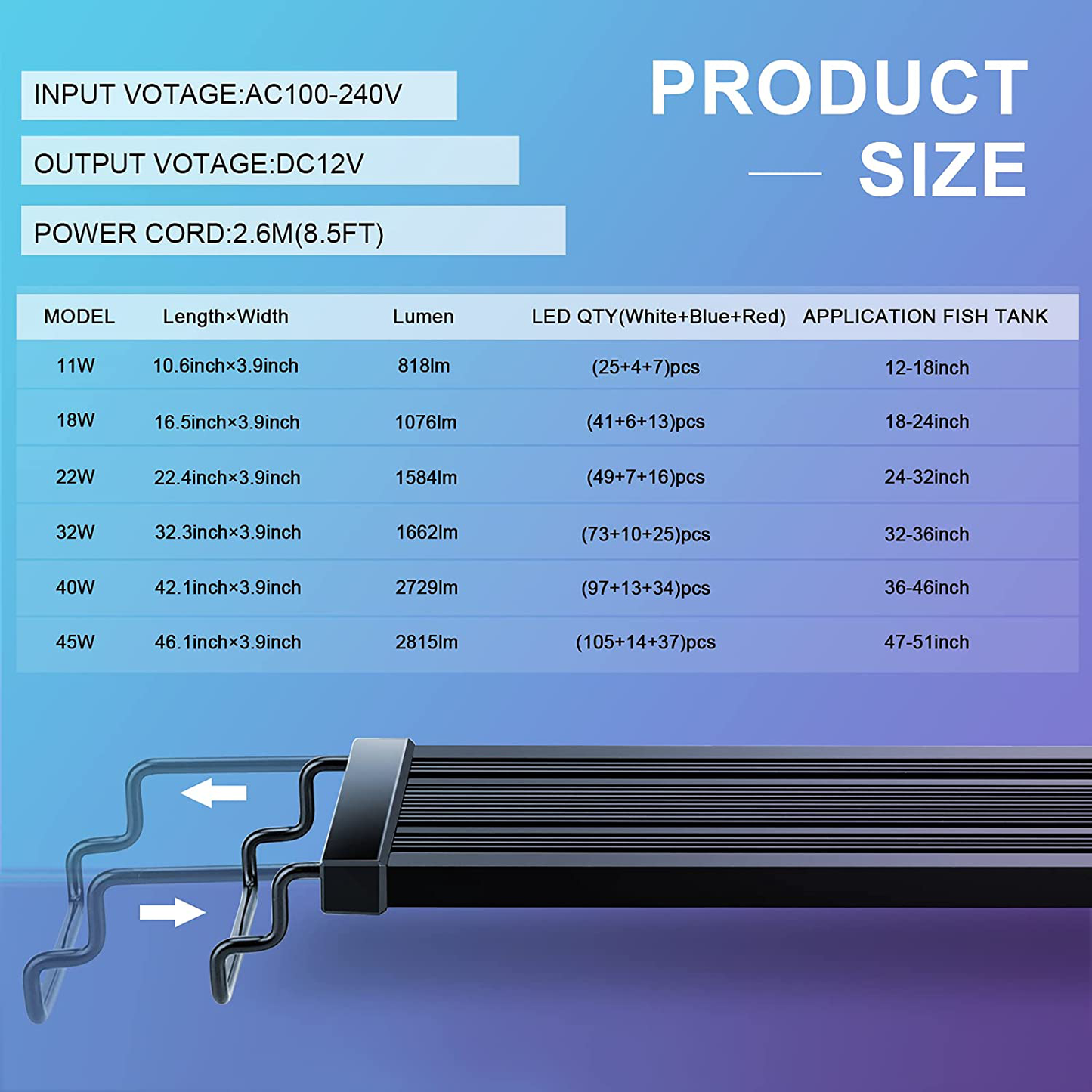 AQQA Aquarium Lights,Fish Tank LED Light with Extendable Brackets,Waterproof Full Spectrum Blue Red White Leds with External Timer Controller for Freshwater Planted 32W( 32"-36") Animals & Pet Supplies > Pet Supplies > Fish Supplies > Aquarium Lighting AQQA