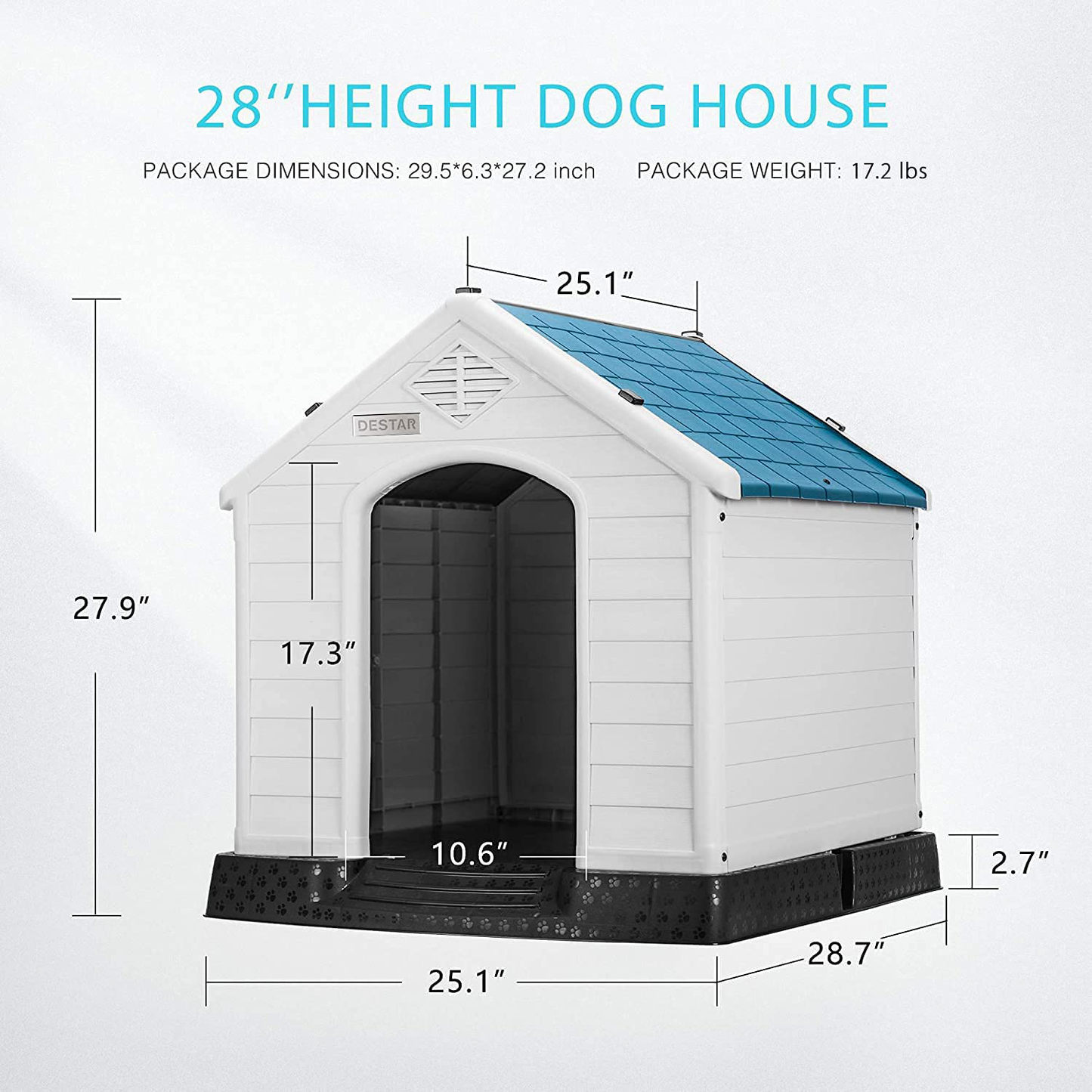 Destar Durable Waterproof Plastic Pet Dog House Indoor Outdoor Puppy Shelter Kennel with Air Vents and Elevated Floor Animals & Pet Supplies > Pet Supplies > Dog Supplies > Dog Houses DEStar
