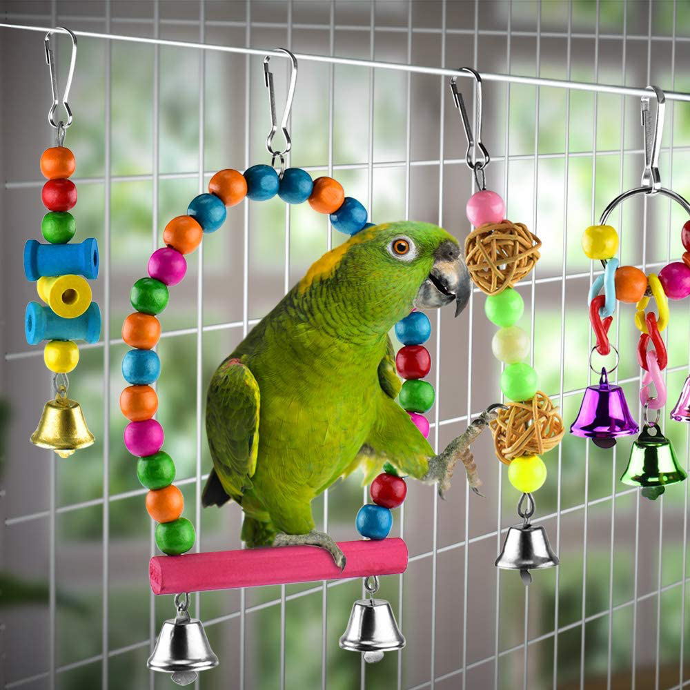 KATUMO 6 Pcs Bird Parrot Toys, Bird Swing Toy Colorful Chewing Hanging Hammock Swing Bell Pet Climbing Ladders Toys Bird Toys for Parrots, Parakeet, Conure, Cockatiel, Mynah, Love Birds Animals & Pet Supplies > Pet Supplies > Bird Supplies > Bird Ladders & Perches KATUMO