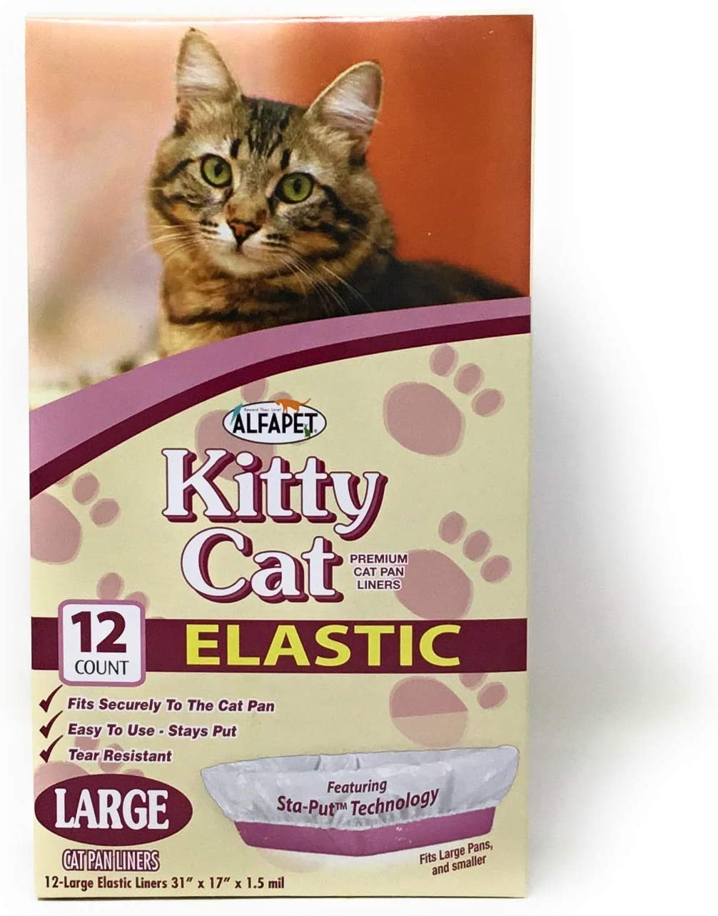 Alfapet Kitty Cat Litter Box Disposable, Elastic Liners- 12-Count-For Medium and Large, Size Litter Pans- with Sta-Put Technology for Firm, Easy Fit- Quick + Clever Waste Cleaners 4 Pack Animals & Pet Supplies > Pet Supplies > Cat Supplies > Cat Litter Box Liners Alfapet