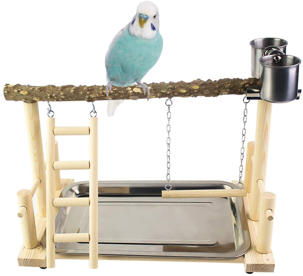 QBLEEV Parrots Playstand Bird Playground Wood Perch Gym Stand Playpen Ladder with Toys Exercise Playgym for Conure Lovebirds Animals & Pet Supplies > Pet Supplies > Bird Supplies > Bird Cages & Stands QBLEEV bird stand-prickly ash wood