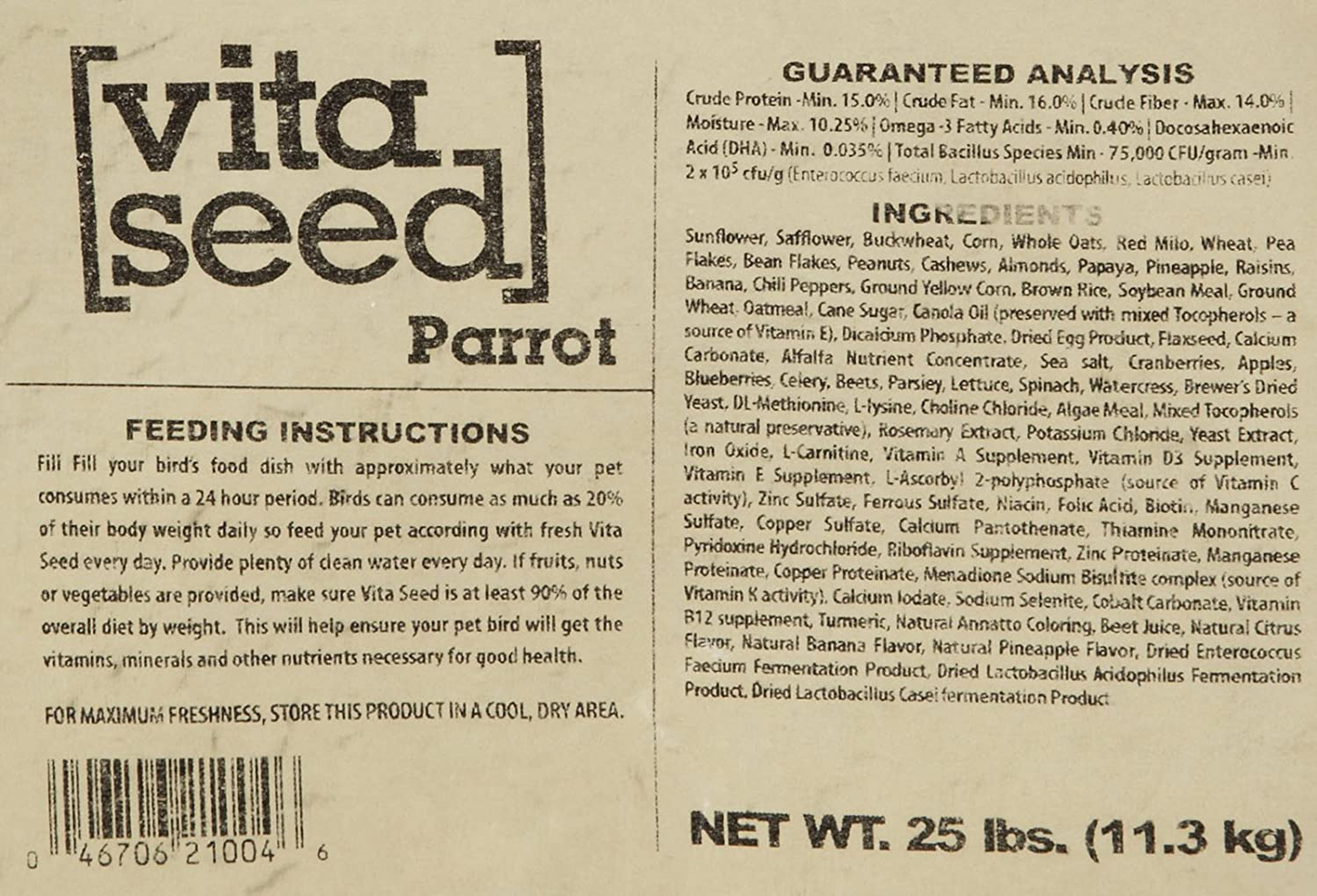 Higgins 466145 Vita Seed Parrot Food for Birds, 25-Pound Animals & Pet Supplies > Pet Supplies > Bird Supplies > Bird Food Higgins