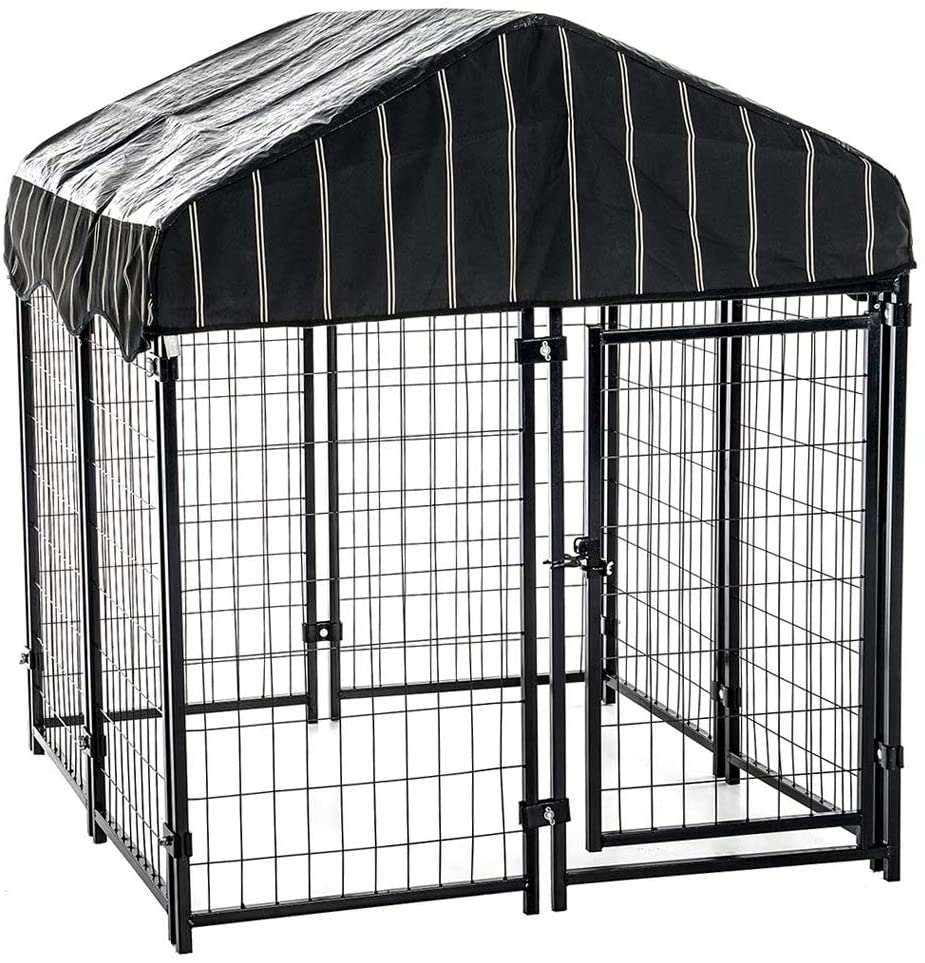 Lucky Dog Pet Resort Kennel 48 X 48 X 52 in Outdoor Pet Pen W/ High Density Waterproof Polyester Roof Cover & Dual Access Door Gate, Gray Animals & Pet Supplies > Pet Supplies > Dog Supplies > Dog Kennels & Runs Lucky Dog