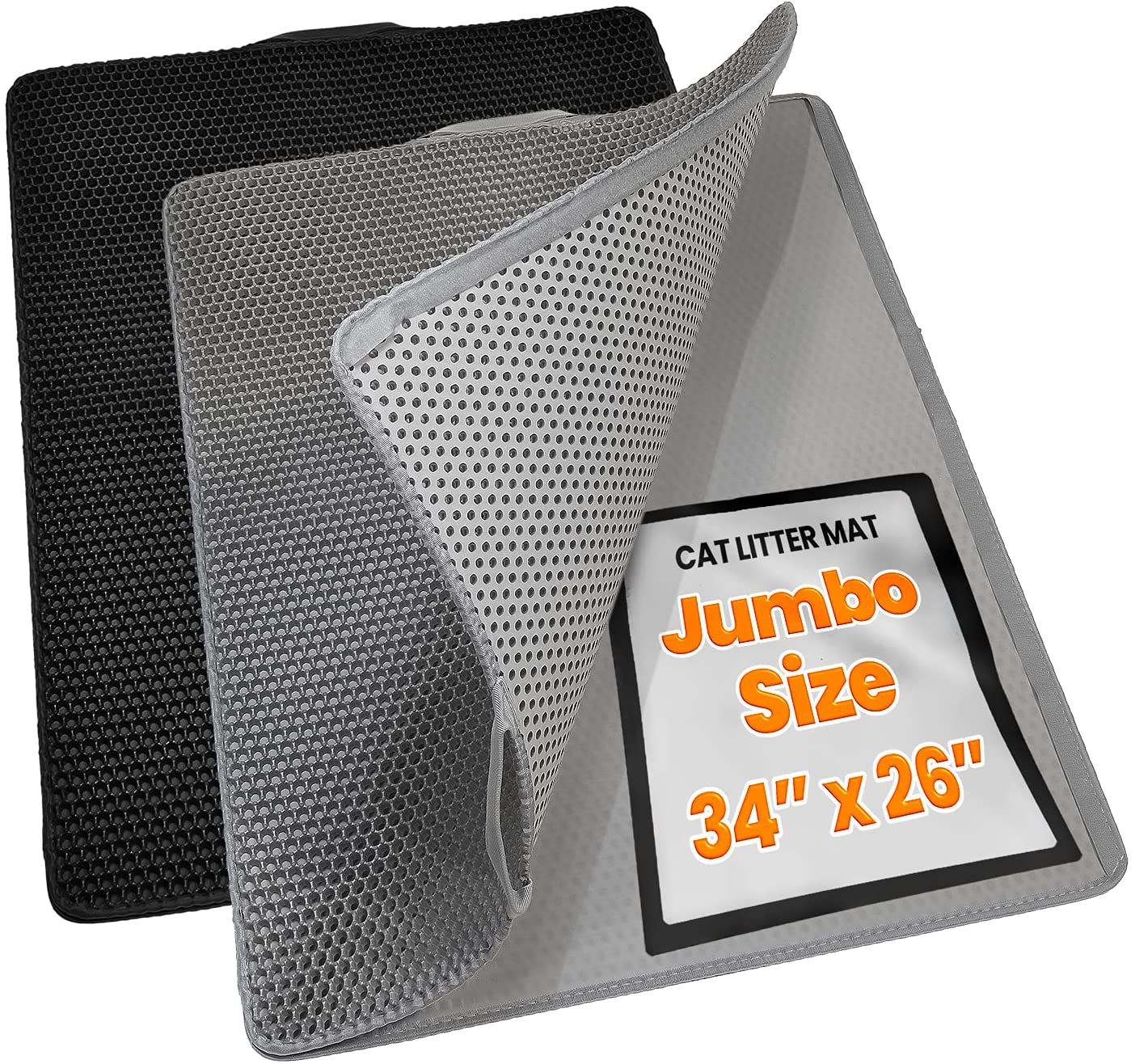 Conlun Cat Litter Mat Kitty Litter Trapping Mat Honeycomb Double Layer, Urine Waterproof, Easier to Clean, Litter Box Mat Scatter Control, Less Waste, Soft on Paws, Non-Slip, 4 Sizes Animals & Pet Supplies > Pet Supplies > Cat Supplies > Cat Litter Box Mats Conlun Grey Jumbo (34" x 26")