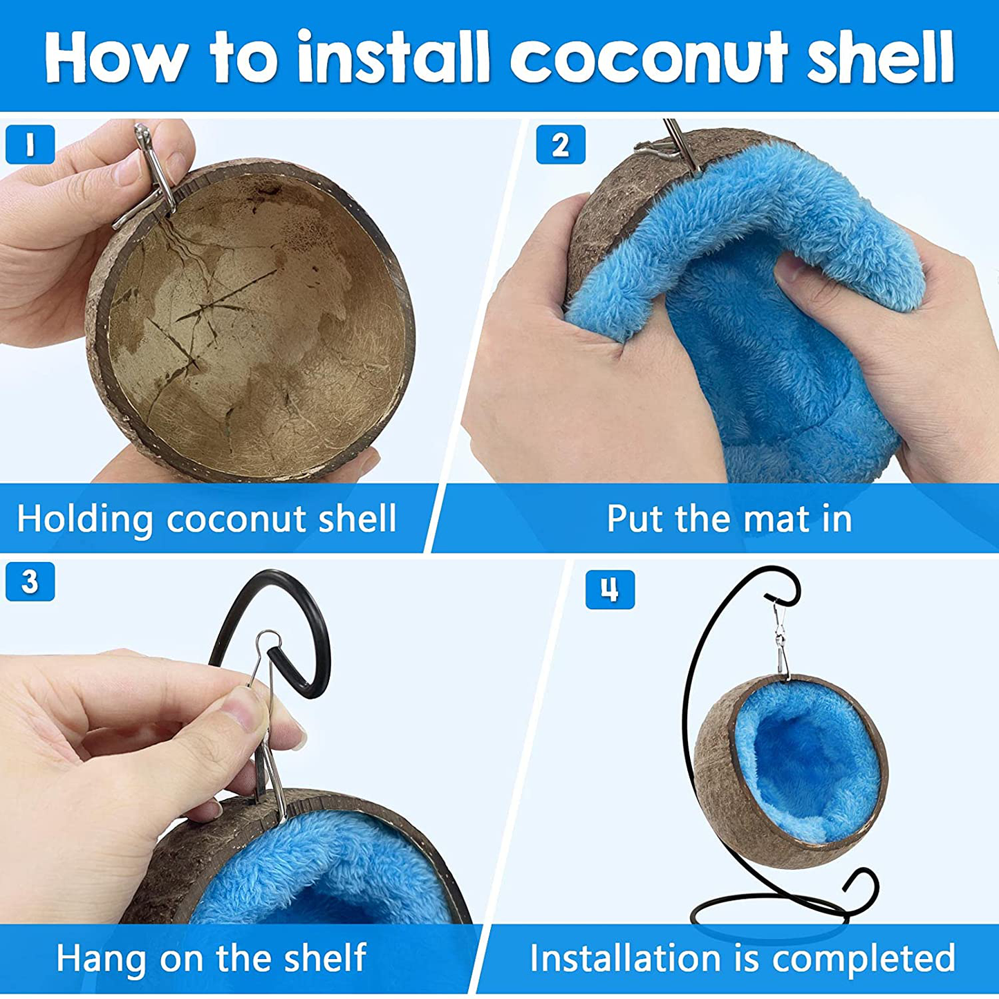 Ranslen Natural Coconut Hamster Hideout Hammock with Molar Toy, Coconut Husk Hamster Bed House with Warm Pad,Small Animal Habitat Decor Accessories Hanging Loop (Brown) Animals & Pet Supplies > Pet Supplies > Small Animal Supplies > Small Animal Habitat Accessories Ranslen