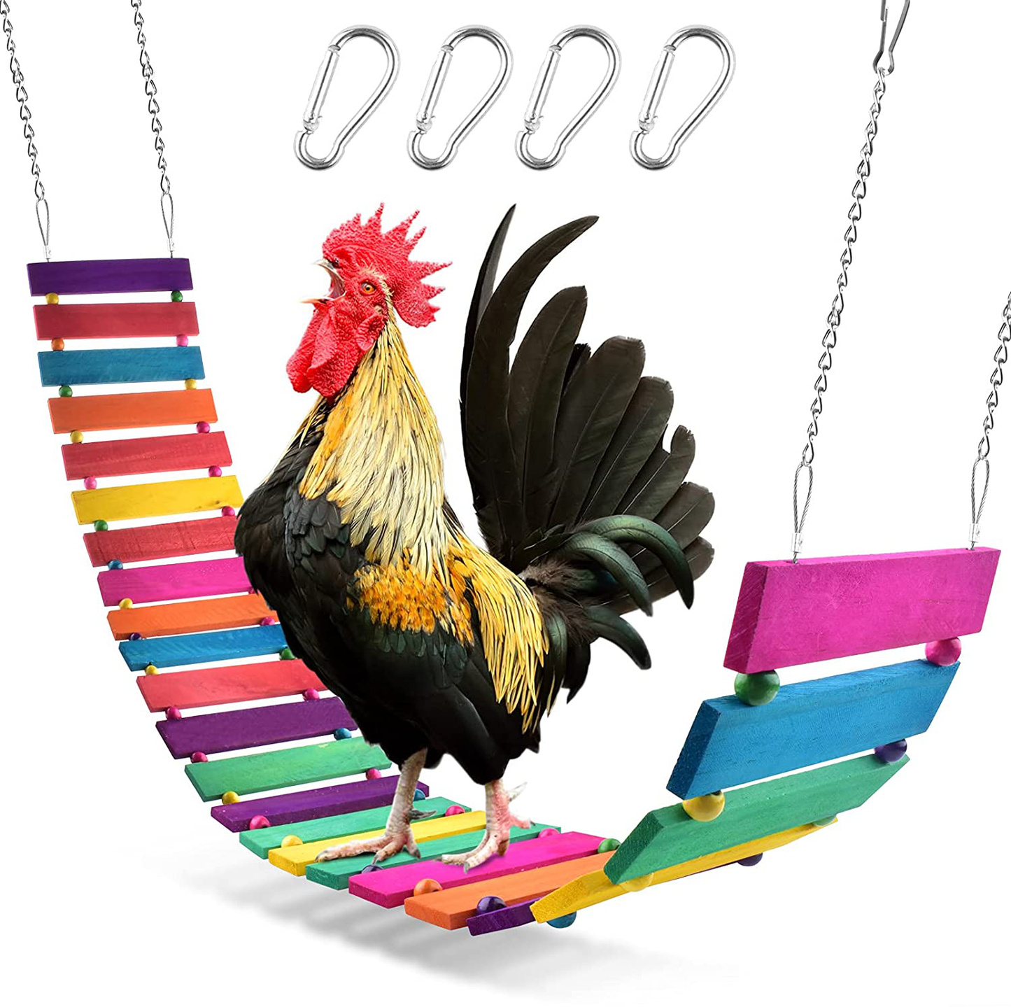 KATUMO Chicken Swing Chicken Perch Chicken Ladder for Coop Natural Wood Chicken Toy Chicken Coop Accessory Bird Swing for Chickens, Birds, Parrots, Total Length 112Cm/44.09'' Animals & Pet Supplies > Pet Supplies > Bird Supplies > Bird Ladders & Perches KATUMO Multicolor