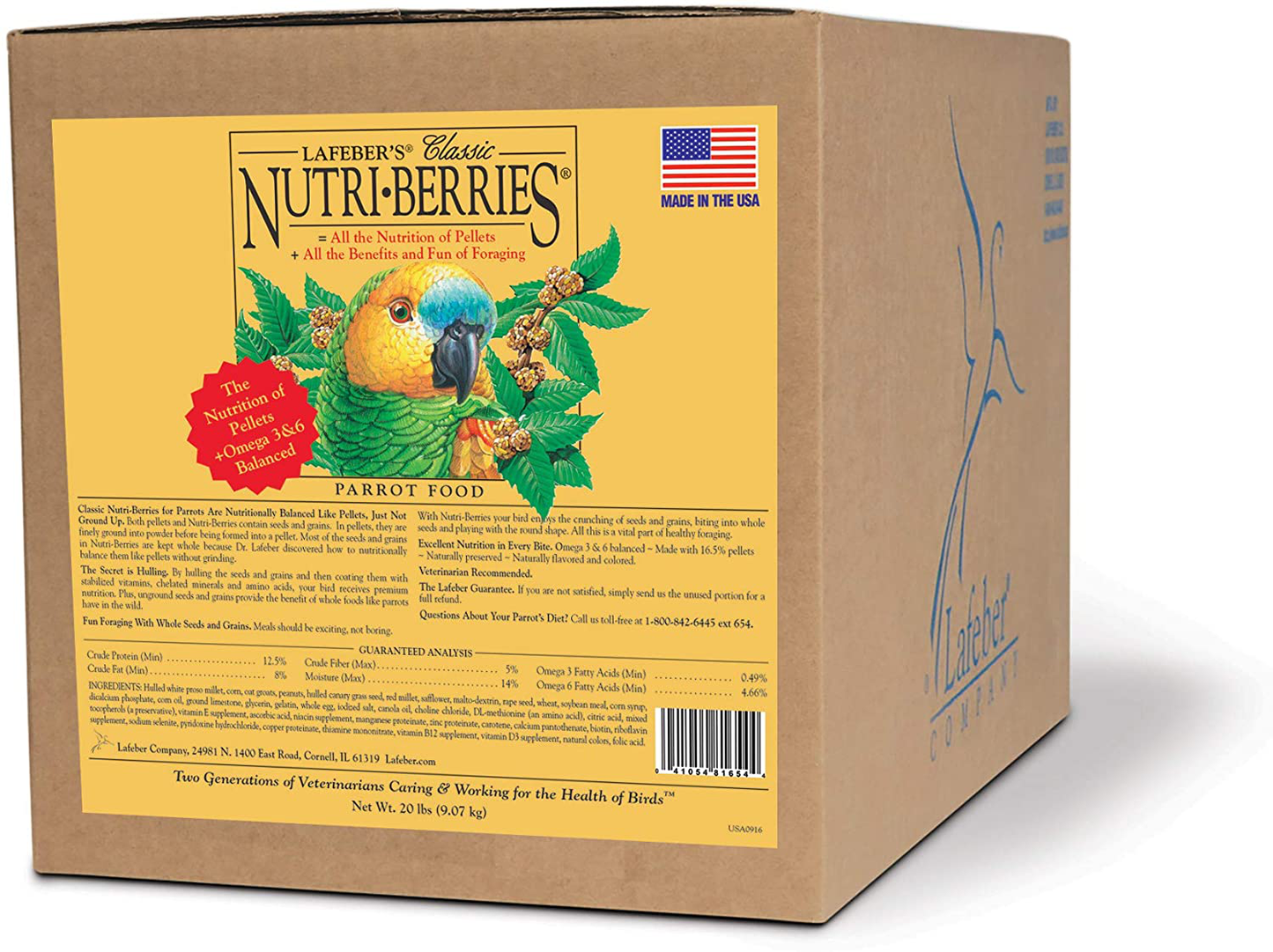 Lafeber Classic Nutri-Berries Pet Bird Food, Made with Non-Gmo and Human-Grade Ingredients, for Parrots, 3.25 Lb Animals & Pet Supplies > Pet Supplies > Bird Supplies > Bird Food LAFEBER'S 20 LBS