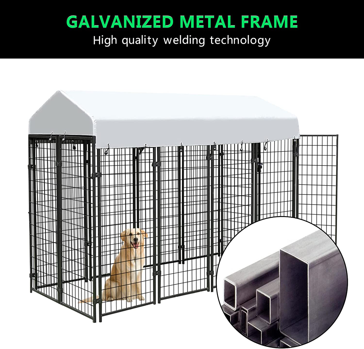 JAXPETY Large Dog Uptown Welded Wire Kennel Outdoor Pen outside Exercise Crate Pet Wire Cage W/ Roof Animals & Pet Supplies > Pet Supplies > Dog Supplies > Dog Kennels & Runs JAXPETY