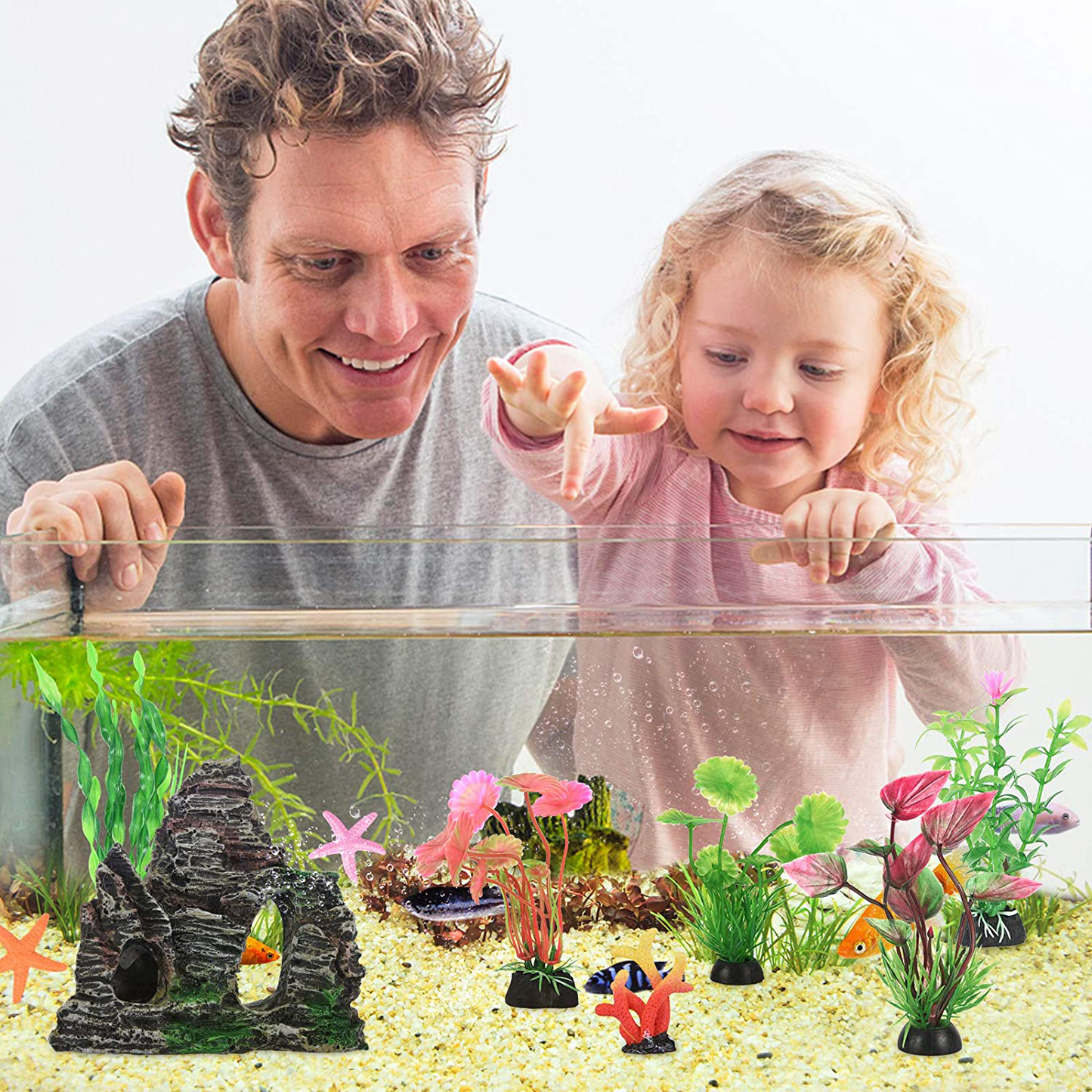 QZQ 14 Pack Aquarium Fish Tank Decorations Accessories Decor Set Aquarium Decorations Include Resinous Rockery Barrel Hideouts Coral Aquarium Plants and Resin Starfish and Other Animals & Pet Supplies > Pet Supplies > Fish Supplies > Aquarium Decor QZQ