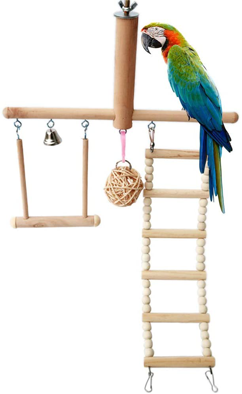Hibye Bird Cage Stand Play Gym Conure Perch Playground Climbing Ladder Swing Rattan Ball Chew Toys for Lovebirds Budgies Animals & Pet Supplies > Pet Supplies > Bird Supplies > Bird Gyms & Playstands Hibye