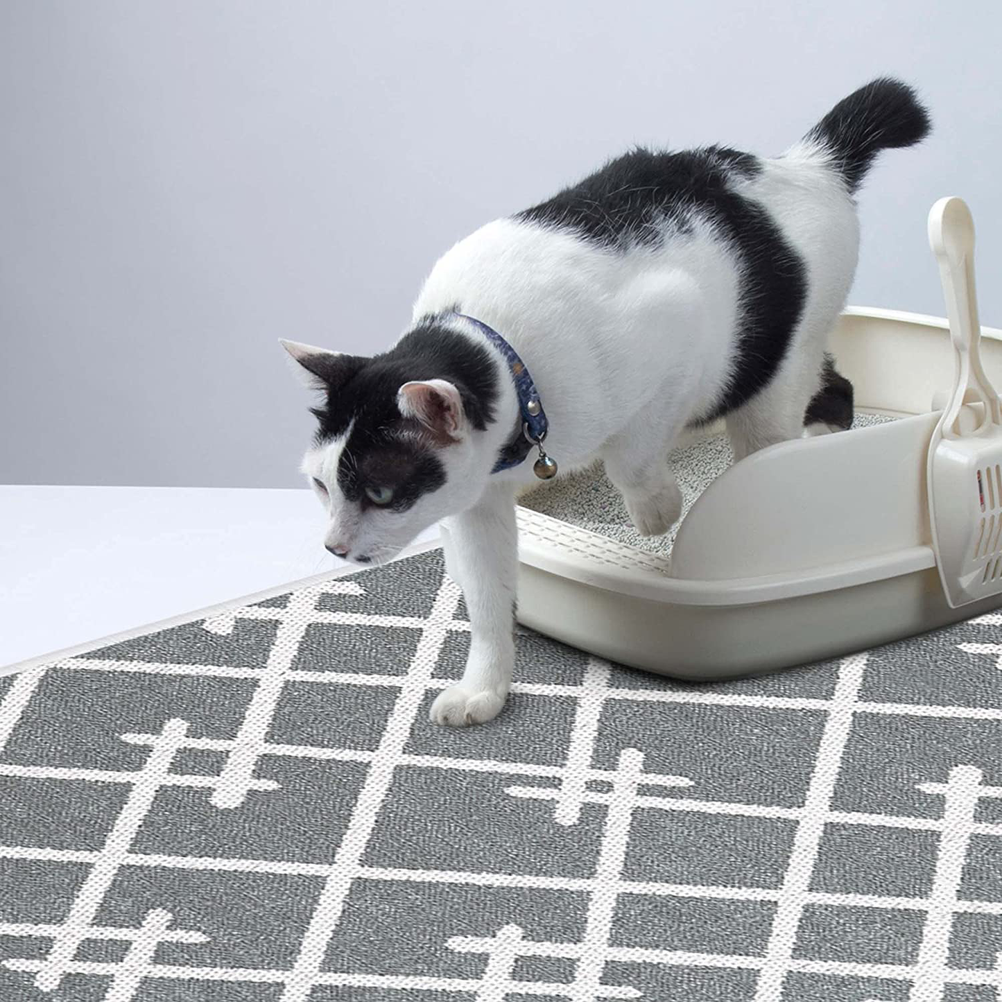 SUSSEXHOME Pets Ultra-Thin Cat and Dog Litter Mat for Litter Box - Washable Soft Natural Cotton Cat and Dog Litter Trapping Mat - Paws-Kind Slip Resistant Litter Catching Mat Animals & Pet Supplies > Pet Supplies > Cat Supplies > Cat Litter Box Mats SUSSEXHOME Geometric-Gray 20x31.5 inch