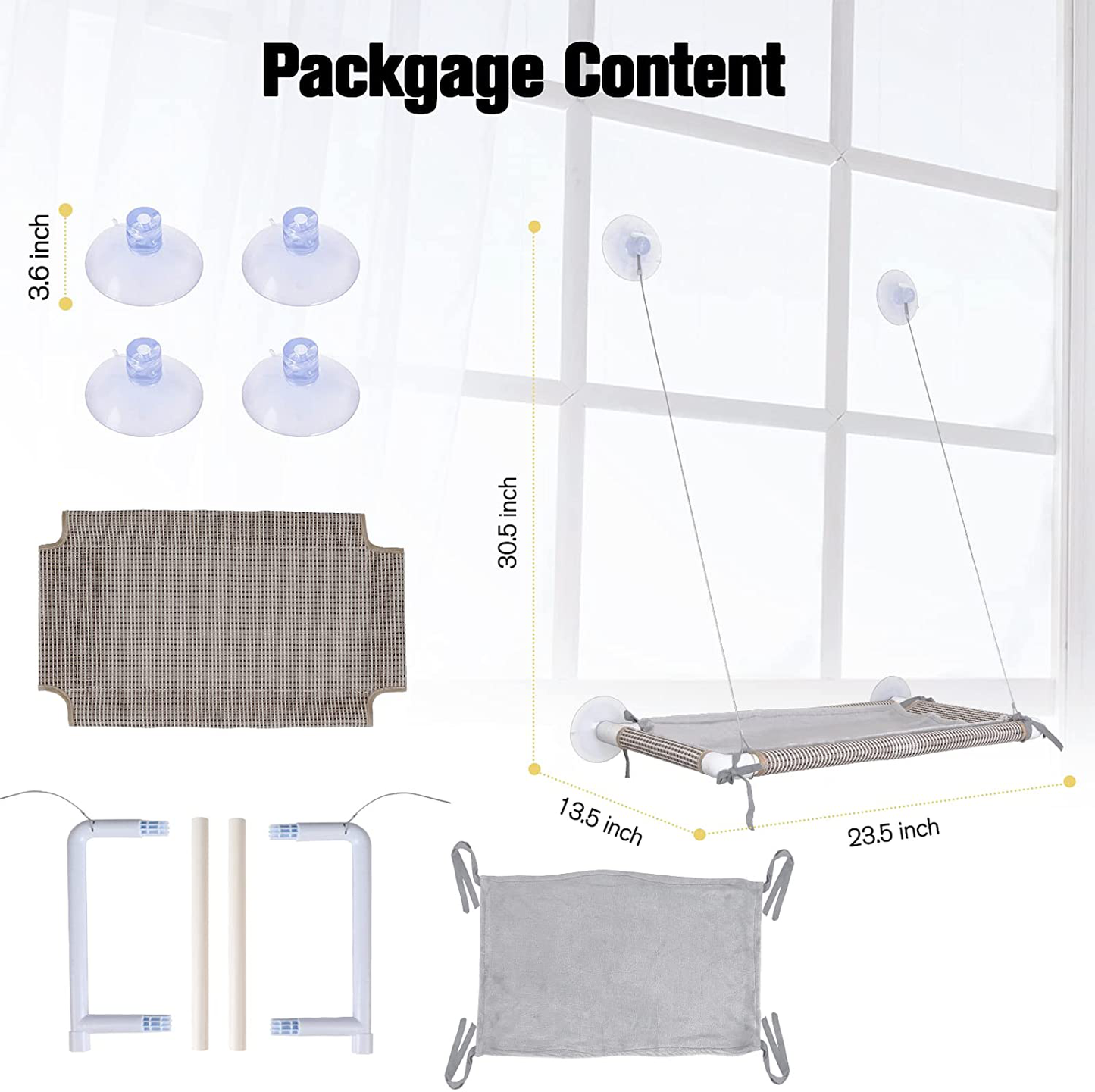 Cat Window Perch Creative Cat Hammock Hanging Cat Shelves Bed with Soft Mat Pad Window Mounted Seat for Large Indoor Cats Animals & Pet Supplies > Pet Supplies > Cat Supplies > Cat Furniture HOPET