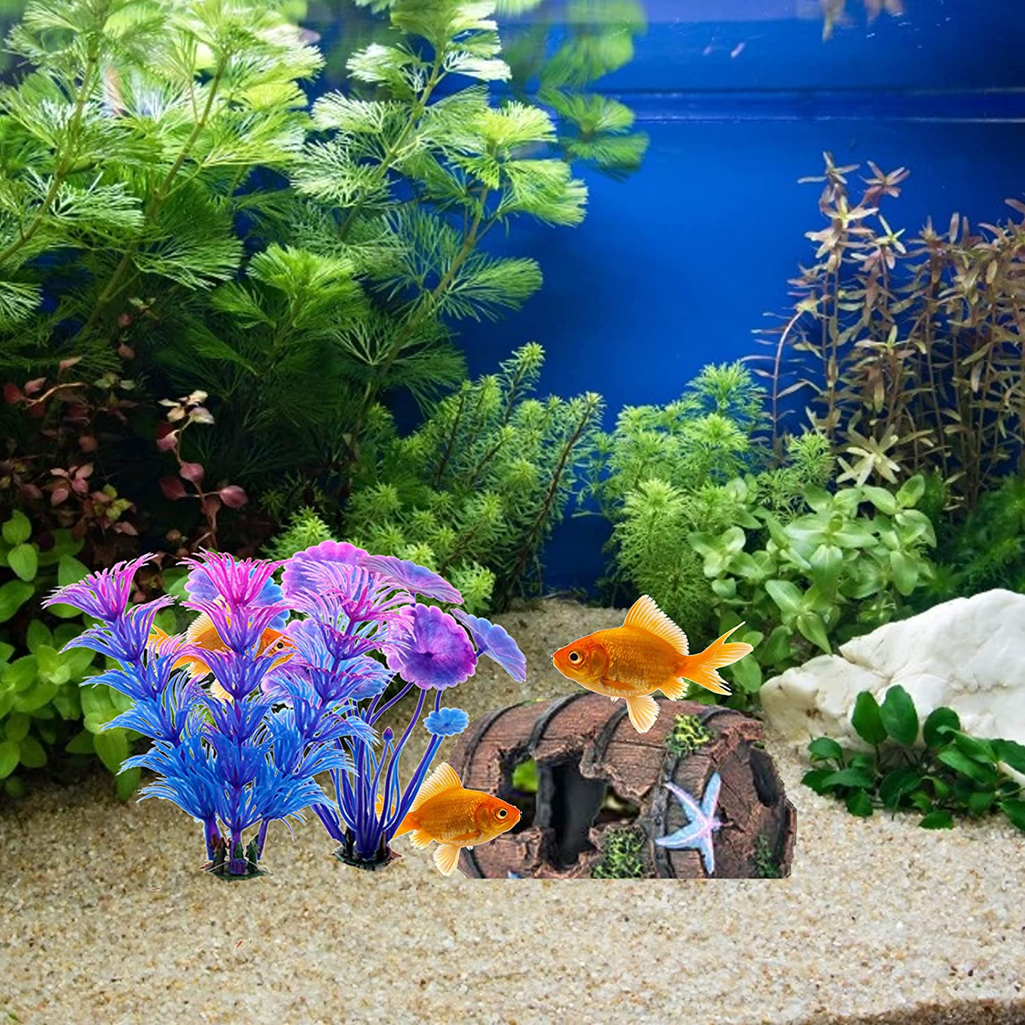 Magicwolf Broken Barrel Aquarium Decorations for Fish Tank, Caves Hide Hut for Aquarium Environments Decor Accessories, Broken Barrel X 1, Aquatic Plant X 2 Animals & Pet Supplies > Pet Supplies > Fish Supplies > Aquarium Decor Magicwolf