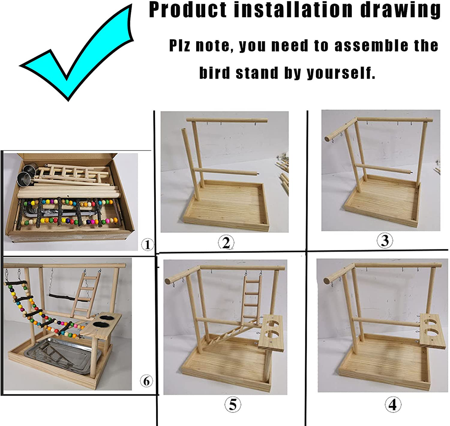 Hamiledyi Parrots Playground, Bird Play Gym Wood Perch Stand Colours Climb Ladders Swing Chewing Toys with Parakeet Feeding Cups Exercise Activity Center for Conure Cockatiel Lovebirds(Include a Tray) Animals & Pet Supplies > Pet Supplies > Bird Supplies > Bird Cages & Stands Hamiledyi