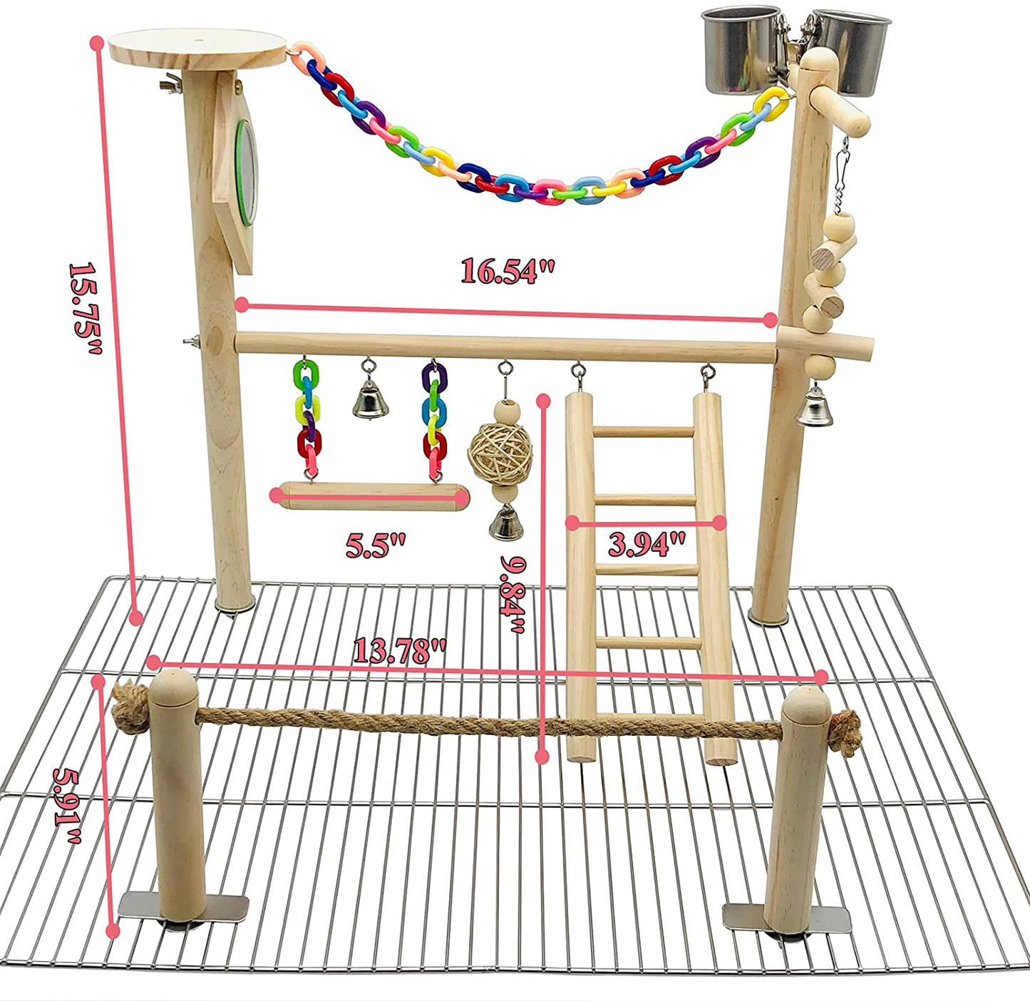 Bird Playground for Top of Cage, Parrot Gym Hanging Chewing Toys, Cage Top Play Stand for Conure, Parakeets, Budgie, Cockatiels, Lovebirds, Bird Wood Perch Cage Toys Animals & Pet Supplies > Pet Supplies > Bird Supplies > Bird Gyms & Playstands CAREUPET