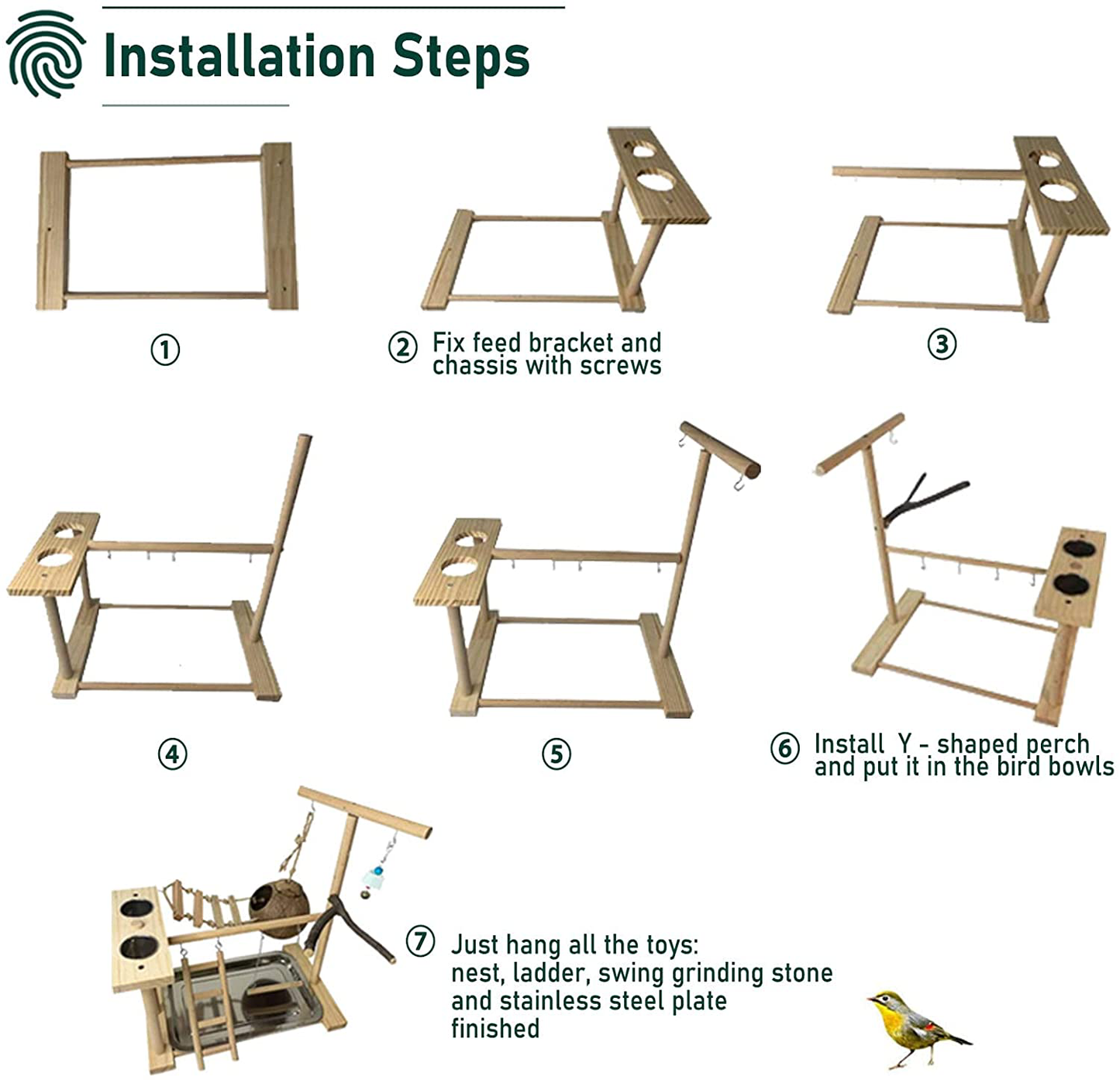 Hamiledyi Bird Playground for Conures Parrot Playstand Cockatiel Play Stand Wood Perch Gym Playpen Ladder Swing Chew Toy with Feeder Cups for Lovebirds Parakeet Cage Accessories Exercise Platform Animals & Pet Supplies > Pet Supplies > Bird Supplies > Bird Cage Accessories Hamiledyi