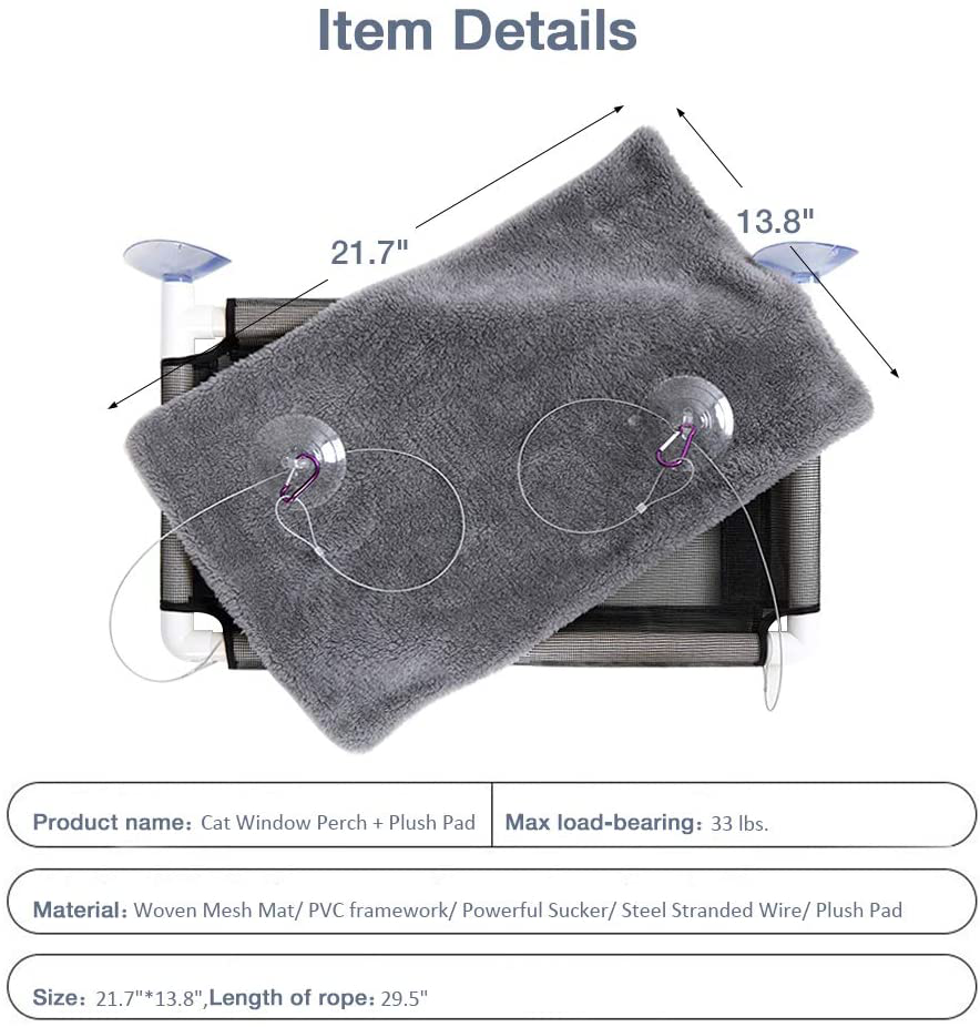 Lcybem Cat Window Perch - Cat Hammocks for Window with Plush Pad, Space Saving Cat Bed, Pet Resting Seat Safety Holds Two Large Cats, Providing All around 360° Sunbathe for Indoor Animals & Pet Supplies > Pet Supplies > Cat Supplies > Cat Beds Lcybem