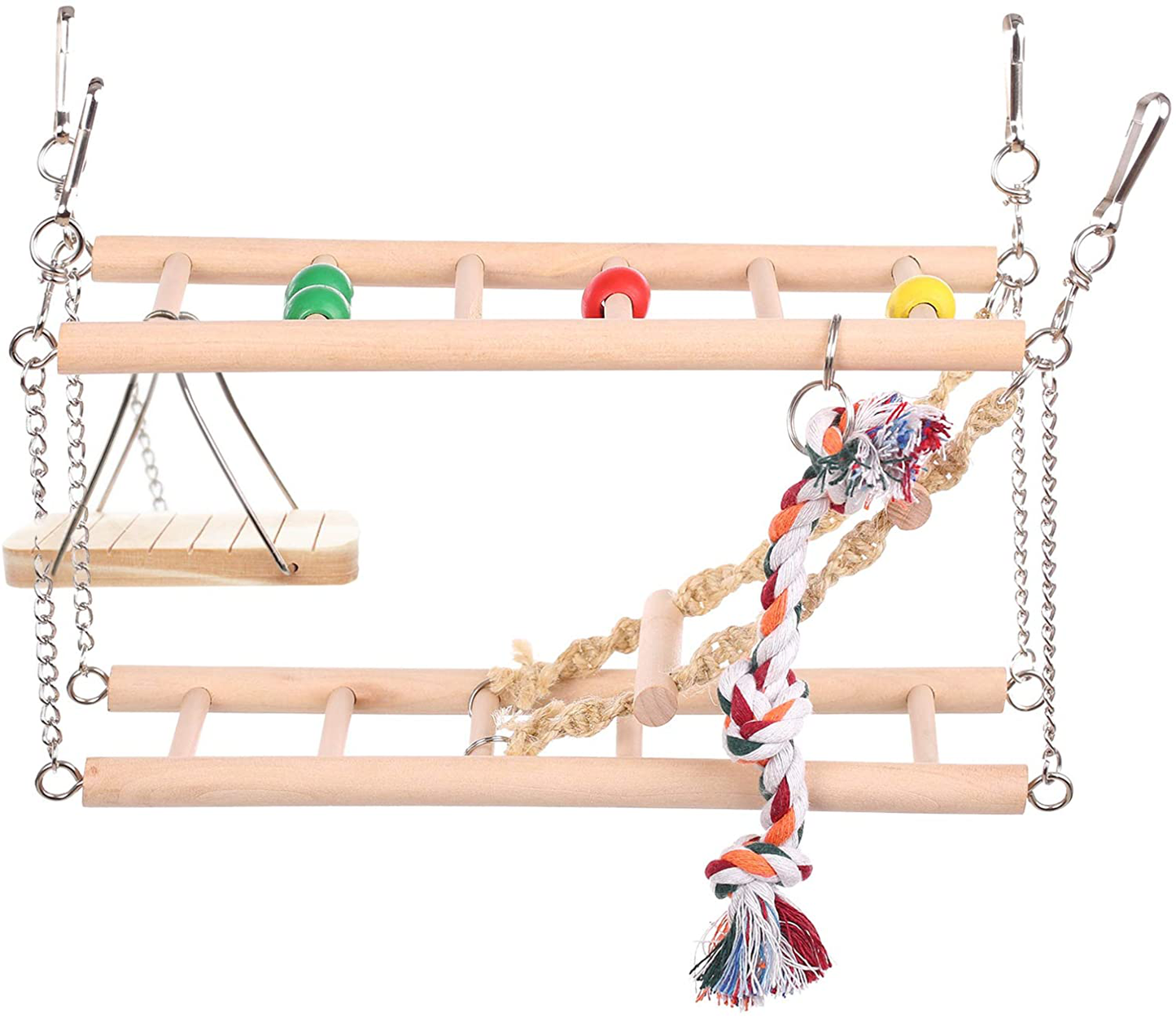 SAWMONG Parrot Playstand Bird Wooden Perch Bird Exercise Gym with Ladder Swing, Birdcage Play Stand for Parakeet Cockatiel Lovebirds Finches Animals & Pet Supplies > Pet Supplies > Bird Supplies > Bird Gyms & Playstands SAWMONG