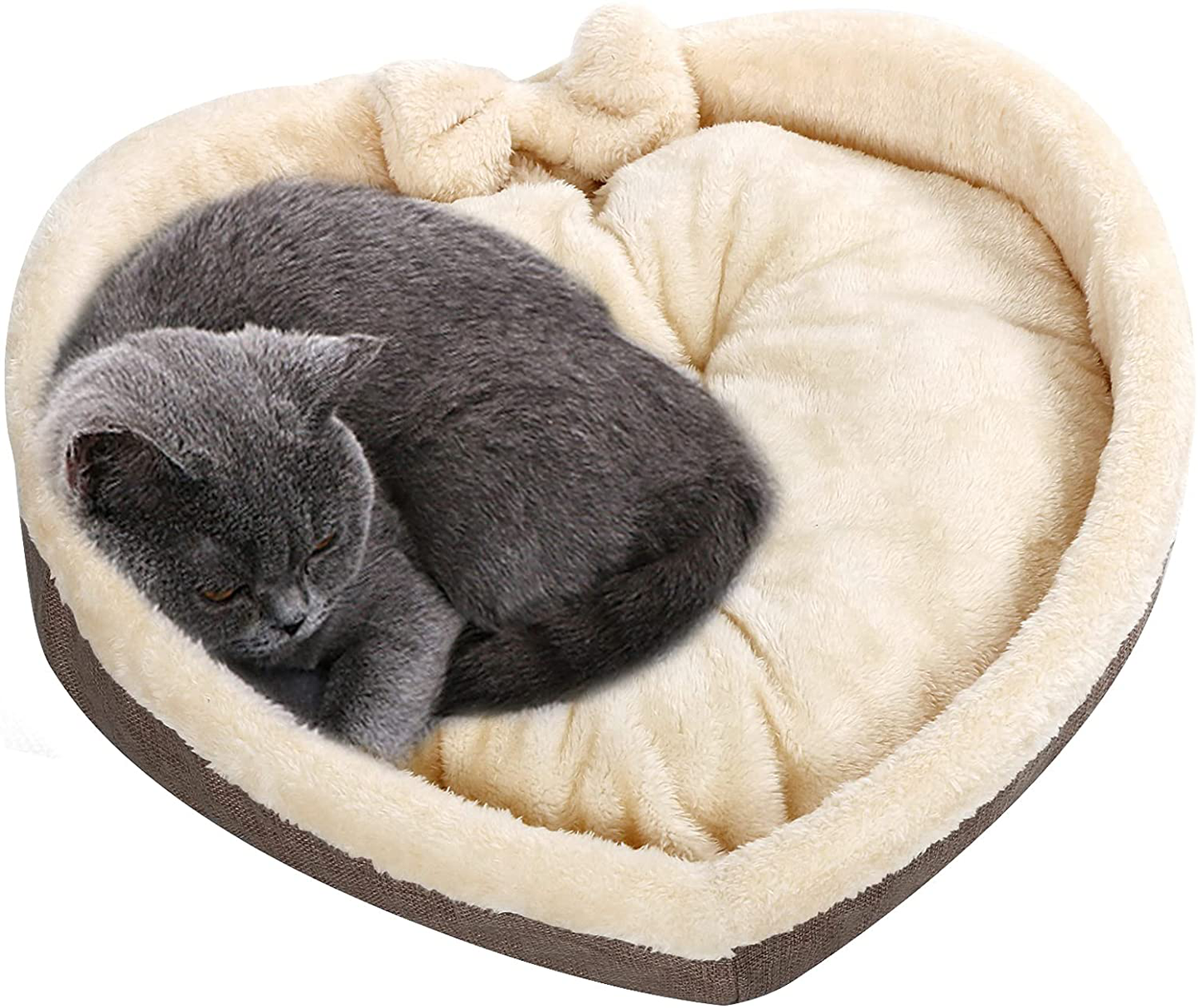 Cat Bed - Heart Pet Bed for Cats or Small Dogs, Ultra Soft Short Plush, Anti-Slip Bottom, Washable High Resilience PP Cotton, Comfortable Self Warming Autumn Winter Indoor Sleeping Cozy Kitty Teddy Animals & Pet Supplies > Pet Supplies > Cat Supplies > Cat Furniture Lcybem Brown