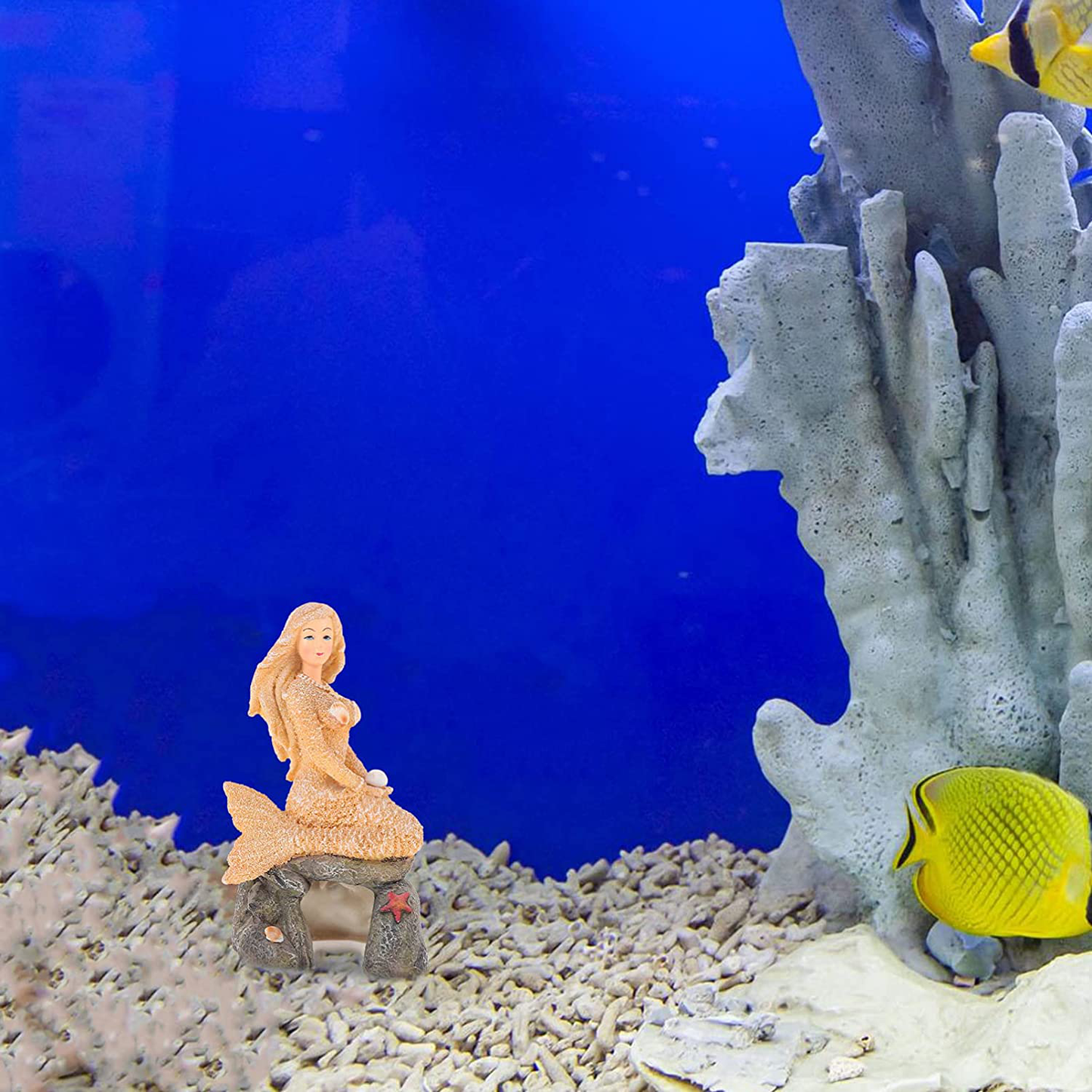 NUOBESTY Aquarium Mermaid Statue Mermaid Sitting on Rock under the Sea Collectible Home Fish Tank Sculpture Resin Lawn Mermaid Figure Ornament for Fairy Garden Fish Tank Decoration Animals & Pet Supplies > Pet Supplies > Fish Supplies > Aquarium Decor NUOBESTY