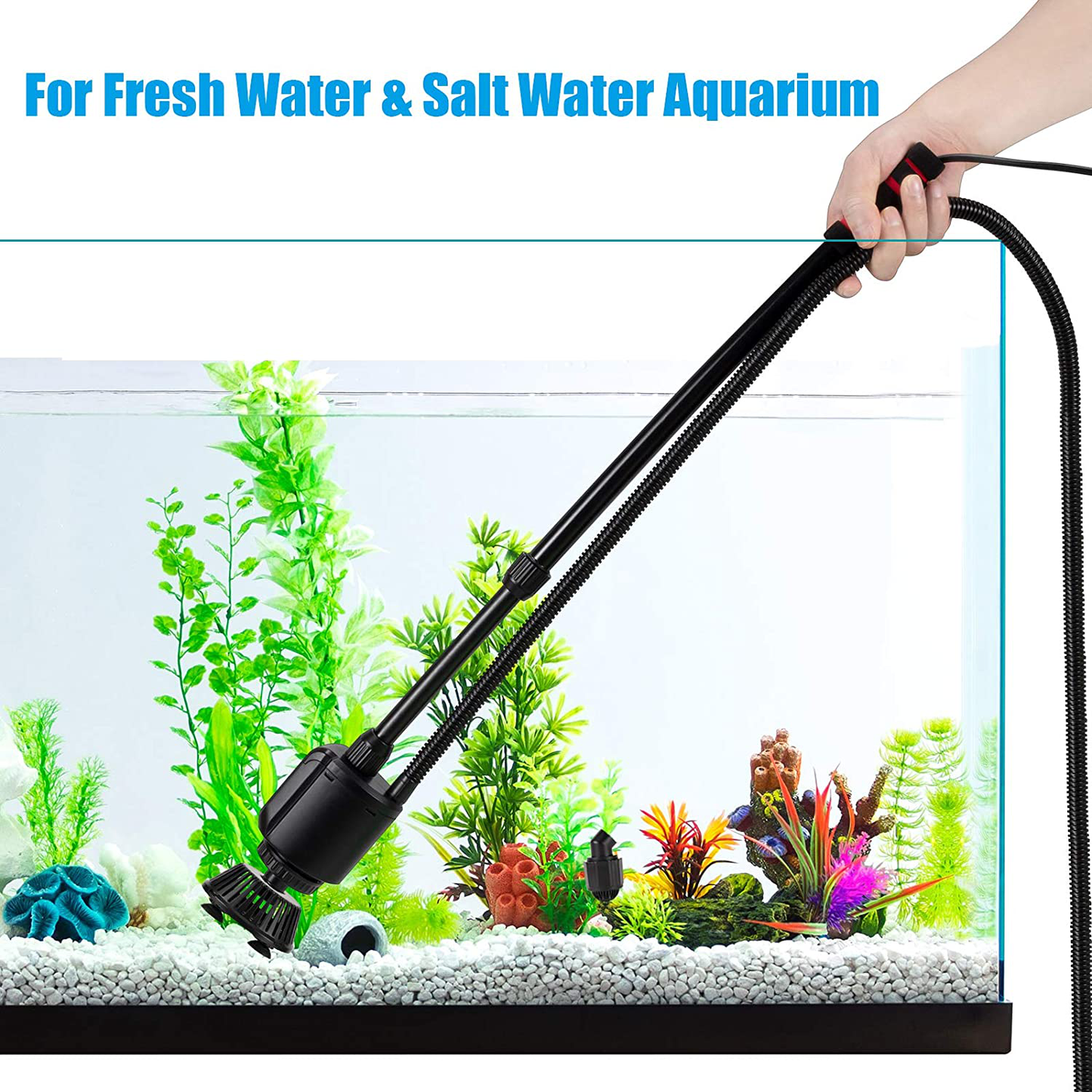 AQQA Aquarium Gravel Cleaner, 6-In-1 Electric Fish Tanks Gravel Vacuum Cleaner Set for Remove Dirt, Change Water, Wash Sand, Water Shower, Water Circulation (20W, 320GPH) Animals & Pet Supplies > Pet Supplies > Fish Supplies > Aquarium Cleaning Supplies AQQA