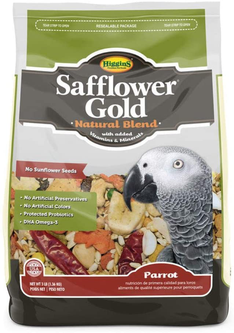 Higgins Safflower Gold Natural Food Mix for Parrots, Cockatoos, Amazons & Macaws. Parrot Food, Large Bird Food 3 Lb Bag (Fast Delivery) by Just Jak'S Pet Market Animals & Pet Supplies > Pet Supplies > Bird Supplies > Bird Food Higgins
