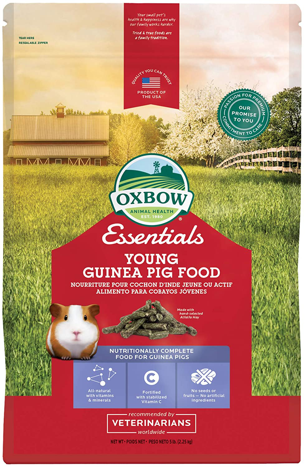 Oxbow Essentials Guinea Pig Food - All Natural Guinea Pig Pellets for Adults and Young Guinea Pigs Animals & Pet Supplies > Pet Supplies > Small Animal Supplies > Small Animal Food Oxbow Young 5 Pound (Pack of 1)