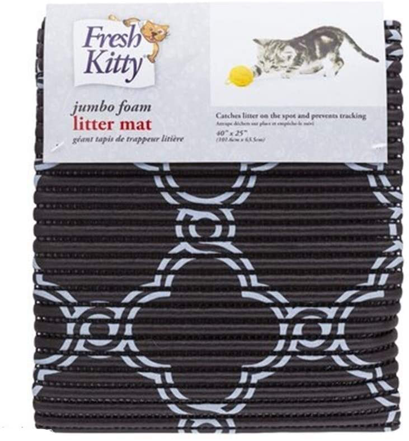 Fresh Kitty Durable XL Jumbo Foam Litter Box Mat – No Phthalate, Water Resistant, Traps Litter from Box, Scatter Control, Easy Clean Mats – Black & White 40"X 25", Black/White Quatrefoil (9036) Animals & Pet Supplies > Pet Supplies > Cat Supplies > Cat Litter Box Mats Fresh Kitty