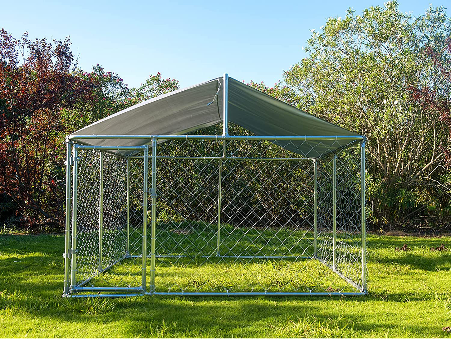 LEISU Outdoor Heavy Duty Dog House Dog Kennel with Water Resistant Cover Dog Cage Pet Resort Steel Fence with Mesh Sidewalls Secure Lock Animals & Pet Supplies > Pet Supplies > Dog Supplies > Dog Houses LEISU
