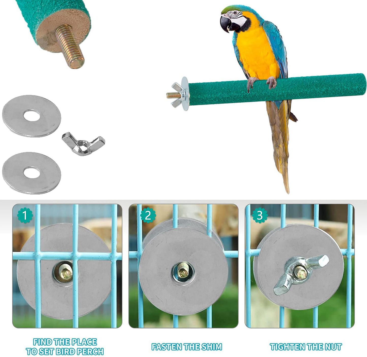 VECELA Parrot Toys, Bird Parrot Toys Set - Parrot Chewing Toys Knots Blocks, Parrot Mirror, Bird Perches - Bird Cage Toys for Budgies, Parakeets, Cockatiels, Conures, Lovebirds, Small or Medium Birds Animals & Pet Supplies > Pet Supplies > Bird Supplies > Bird Ladders & Perches VECELA