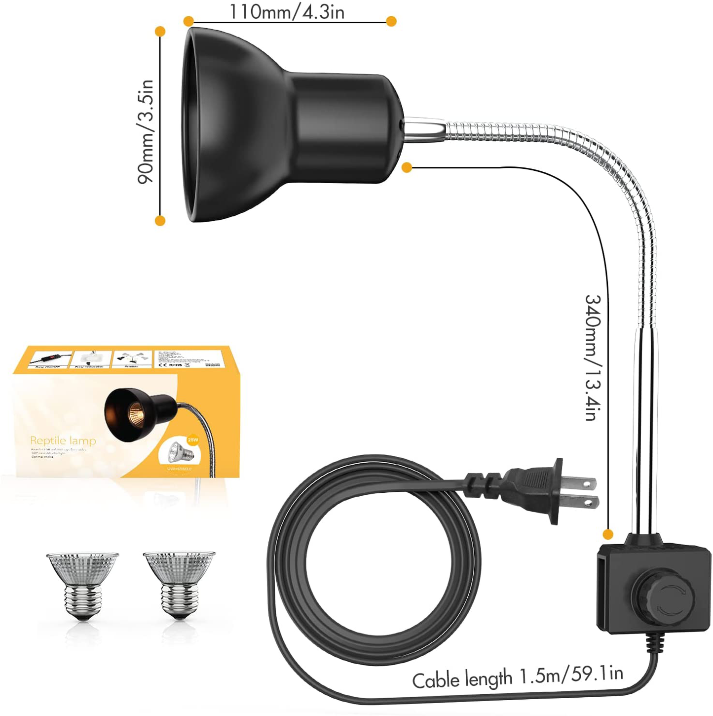 Sailosun Reptile Heat Lamp,Turtle Heating Lamp with Upgraded Holder,Turtle Aquarium Tank Basking Lamp with 2 Bulbs 360° Rotatable UVA UVB Reptile Light for Turtles Lizard Snake【2022 Upgraded】 Animals & Pet Supplies > Pet Supplies > Reptile & Amphibian Supplies > Reptile & Amphibian Habitat Heating & Lighting Sailosun