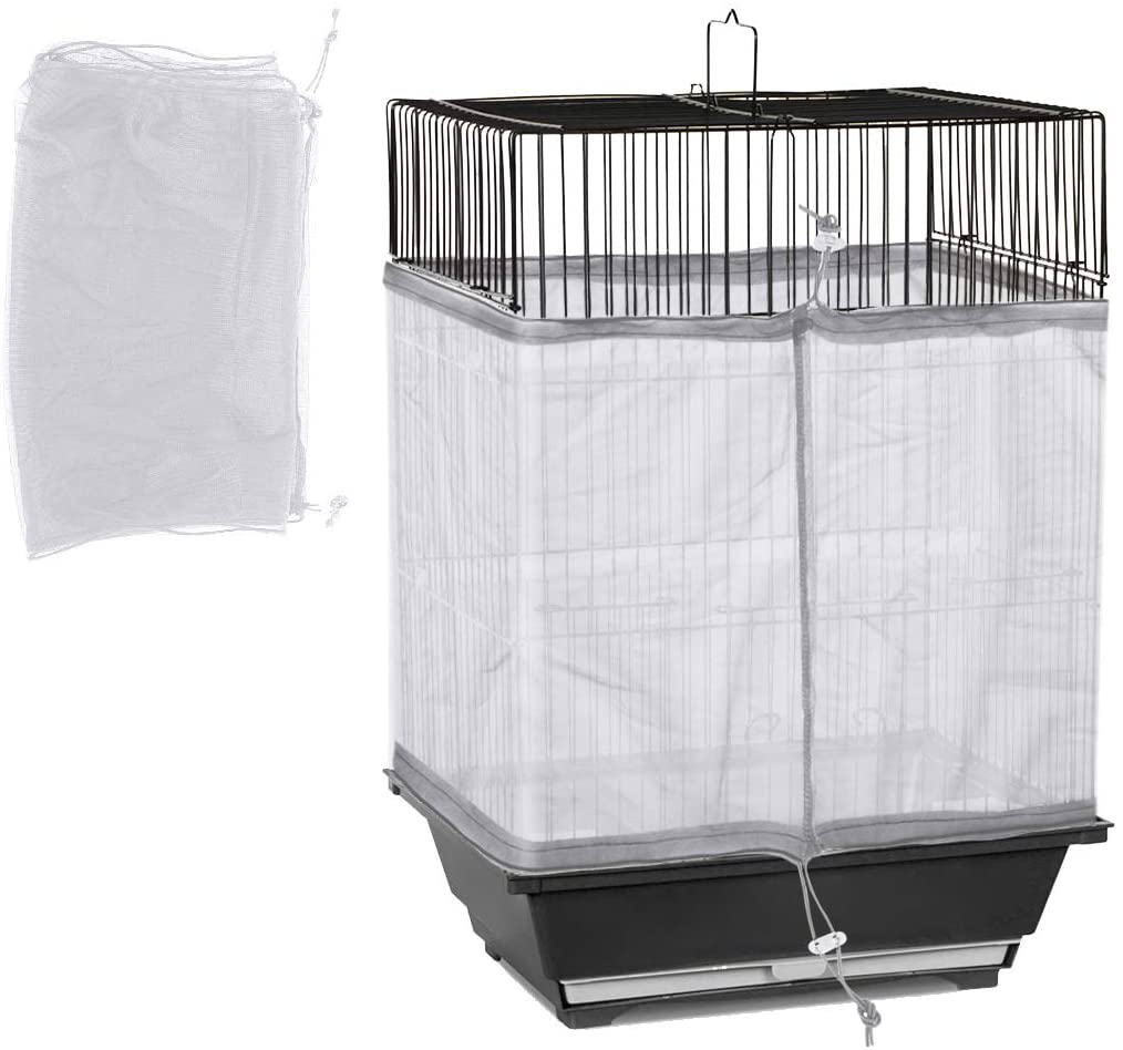 Oenbopo Bird Cage Mesh Universal Birdcage Cover Bird Seed Guard Catcher Adjustable Drawstring Bird Cage Skirt Mesh Net Cover Animals & Pet Supplies > Pet Supplies > Bird Supplies > Bird Cage Accessories oenbopo White