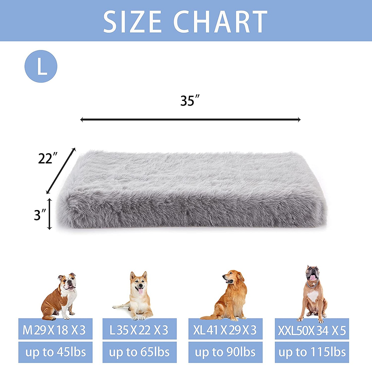 PETABBY Orthopedic Dog Bed for Large Dogs, Self-Warming Plush Dog Bed Mattress with Washable Removable Cover, Dog Bed Pillow Cushion with Waterproof Lining for Medium Jumbo Dog Animals & Pet Supplies > Pet Supplies > Dog Supplies > Dog Beds PETABBY