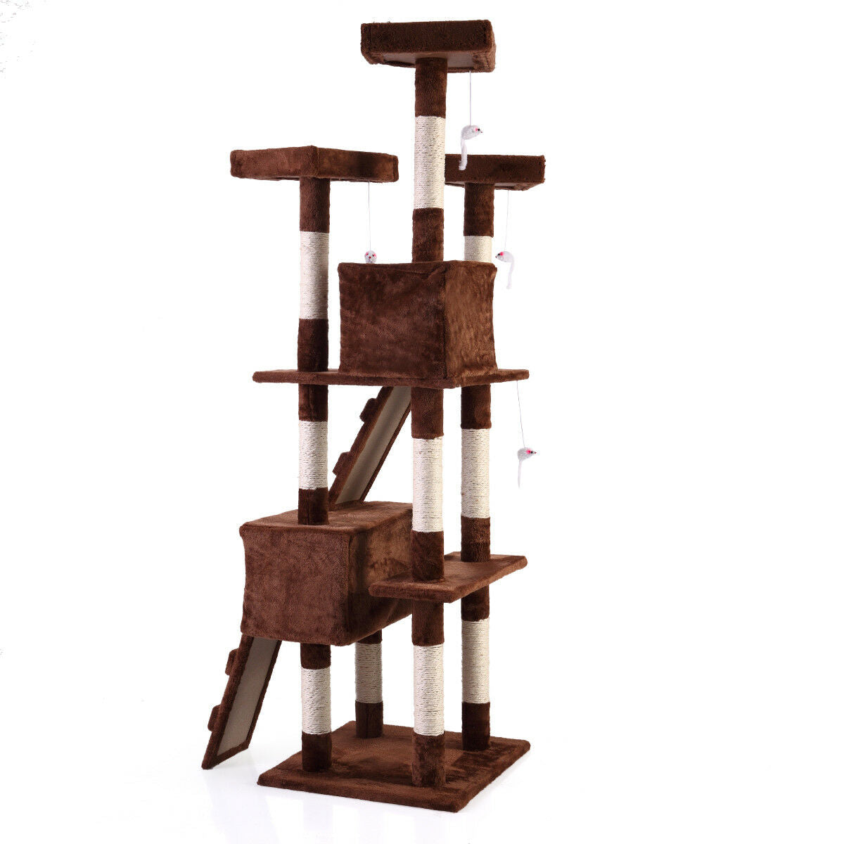 Topcobe 67" Large Cat Tree with Sisal-Covered Scratching Post Condo, Big Multi-Level Cats Tower Furniture - for Kittens Pets Climb Scratch House Play Brown Animals & Pet Supplies > Pet Supplies > Cat Supplies > Cat Furniture Topcobe