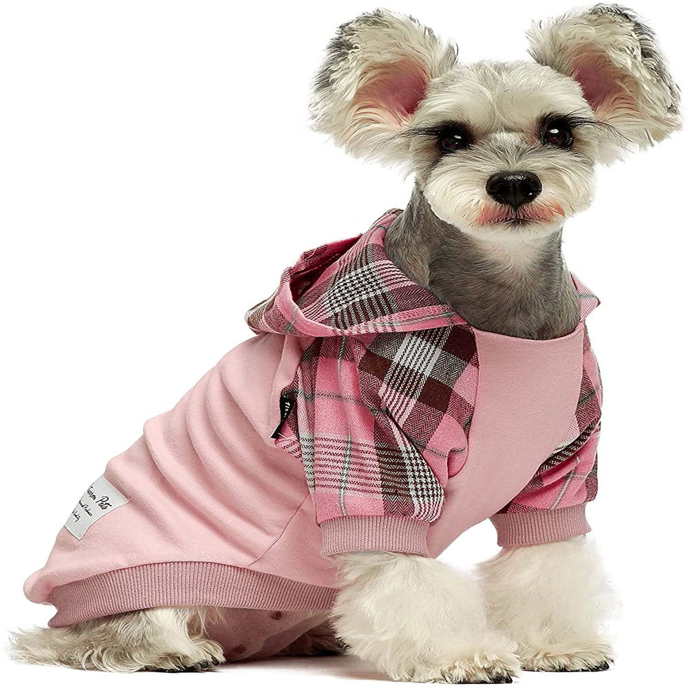 Fitwarm 100% Cotton Plaid Dog Clothes Lightweight Puppy Hoodie Pet Sweatshirt Doggie Hooded Outfits Cat Apparel XXL Animals & Pet Supplies > Pet Supplies > Cat Supplies > Cat Apparel Fitwarm XXL Pink 