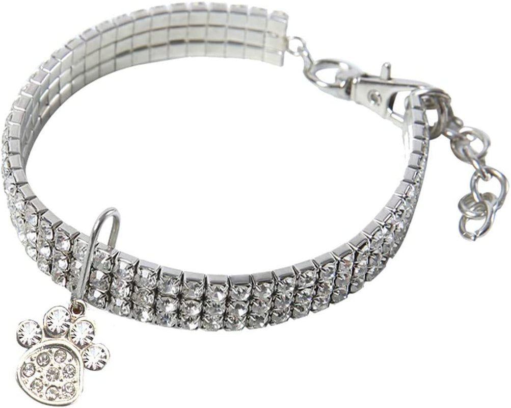 Bow Tie Cat Collar Dog Bling Necklace Footprint Mini Pet Rhinestone Chocker Pet Collars Puppy Walking Running Training Animals & Pet Supplies > Pet Supplies > Dog Supplies > Dog Apparel TTBDWiian White Small